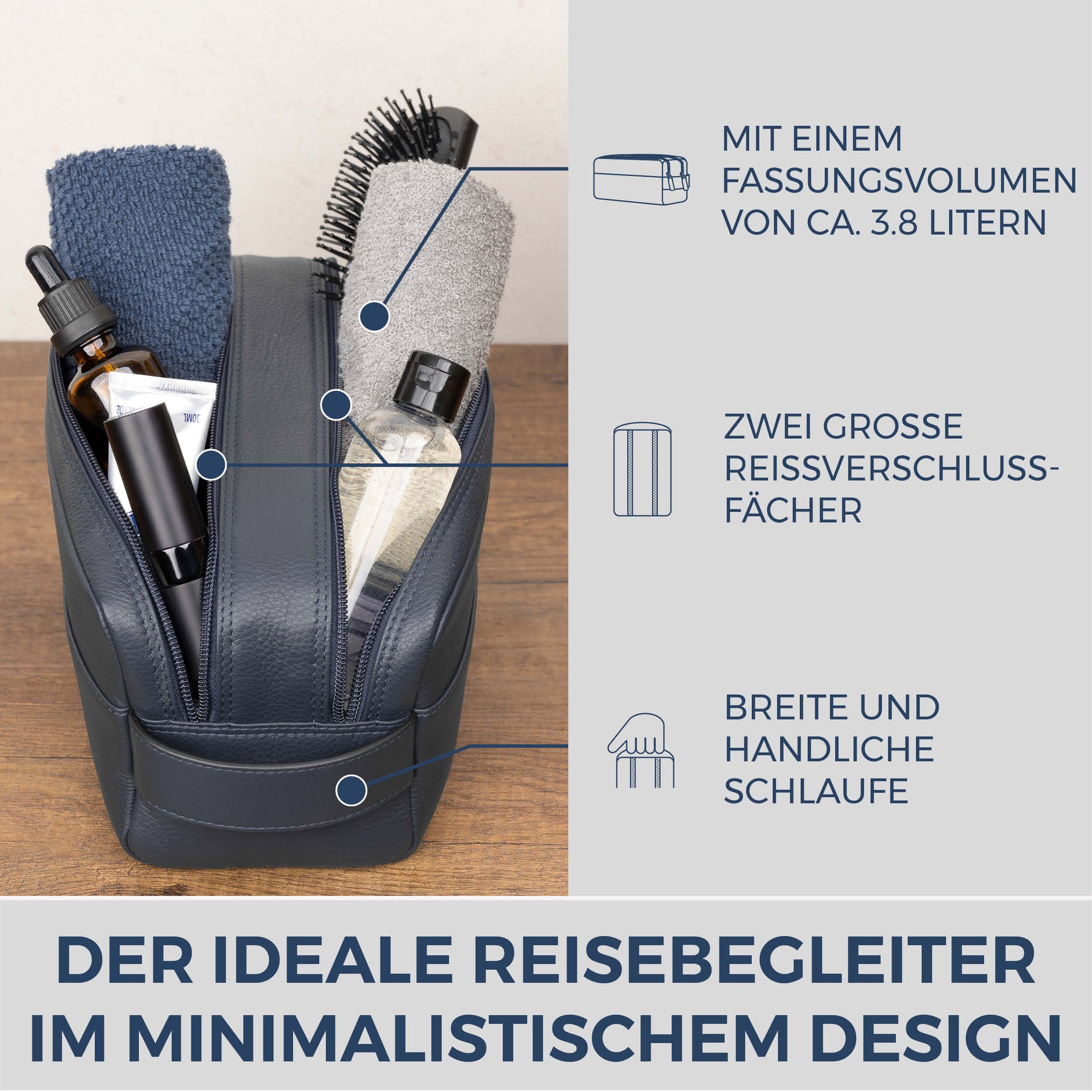 Kulturbeutel mit 2 Hauptfächern (Genarbt)