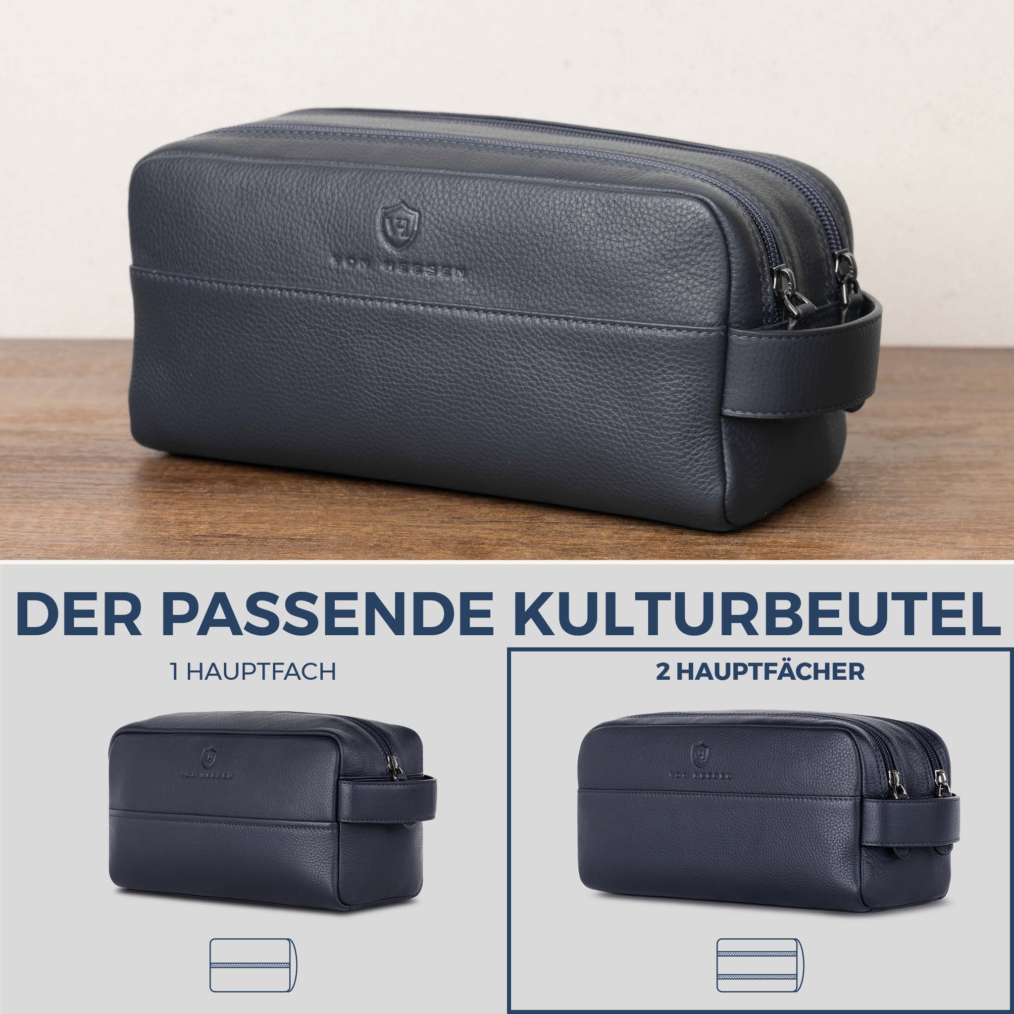 Kulturbeutel mit 2 Hauptfächern (Genarbt)