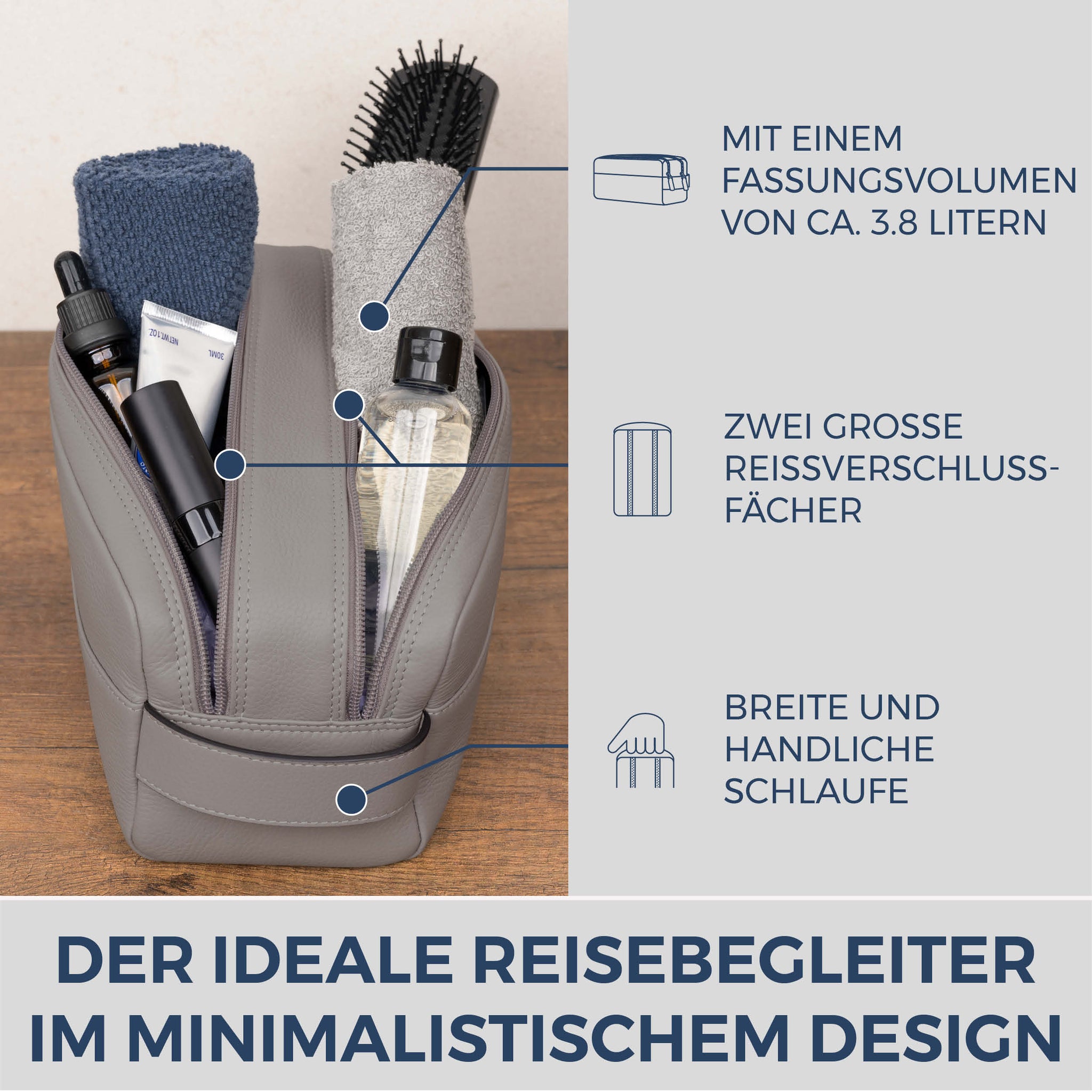 Kulturbeutel mit 2 Hauptfächern (Genarbt)