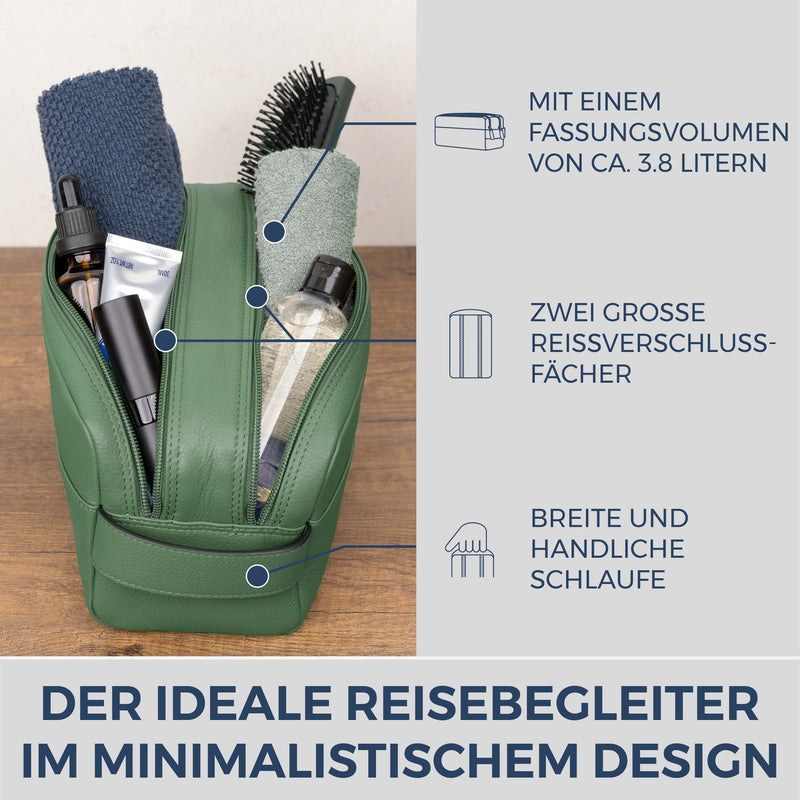 Kulturbeutel mit 2 Hauptfächern (Genarbt)