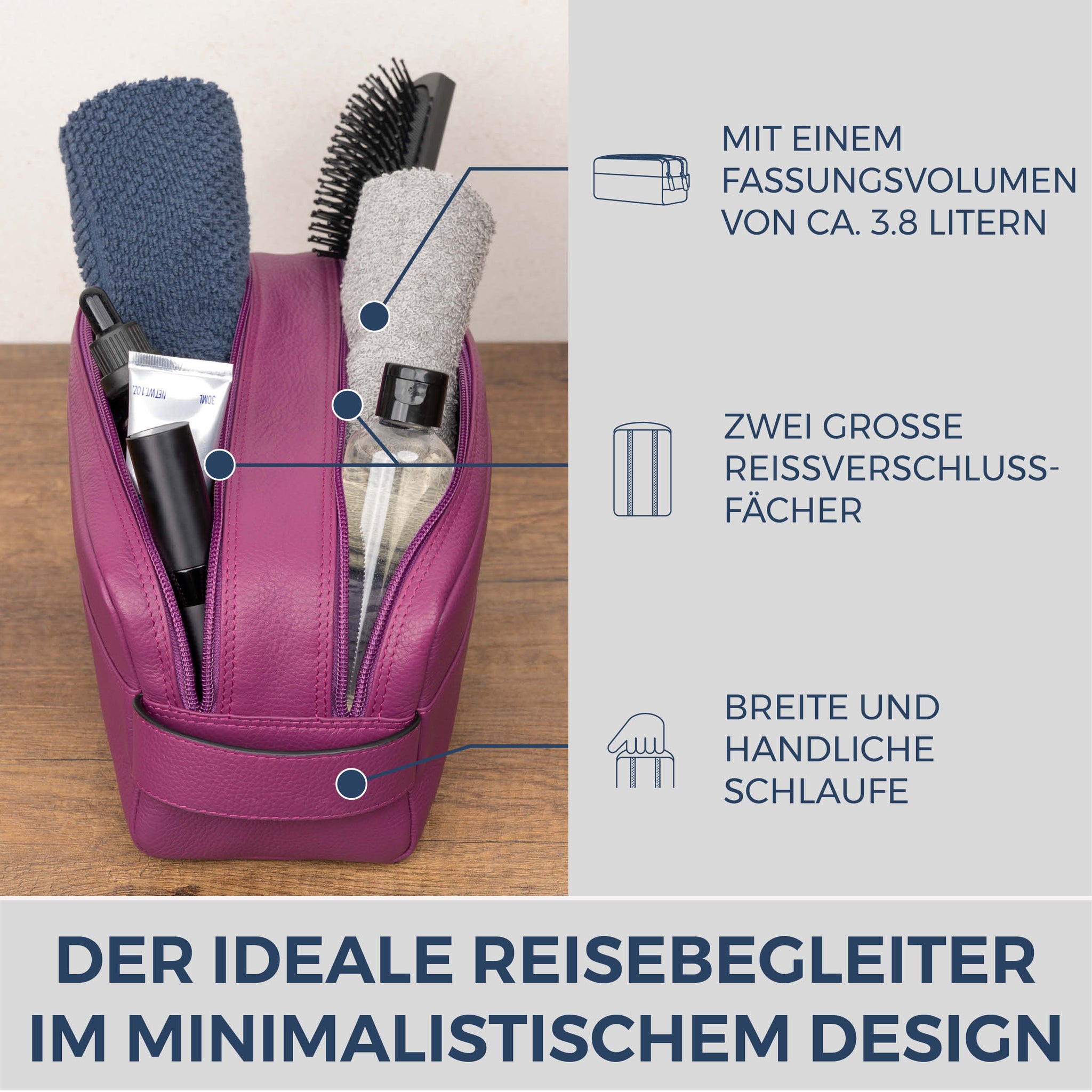 Kulturbeutel mit 2 Hauptfächern (Genarbt)