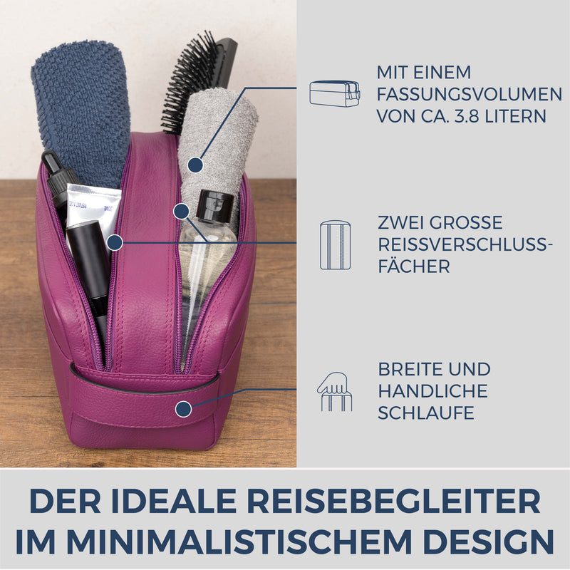 Kulturbeutel mit 2 Hauptfächern (Genarbt)