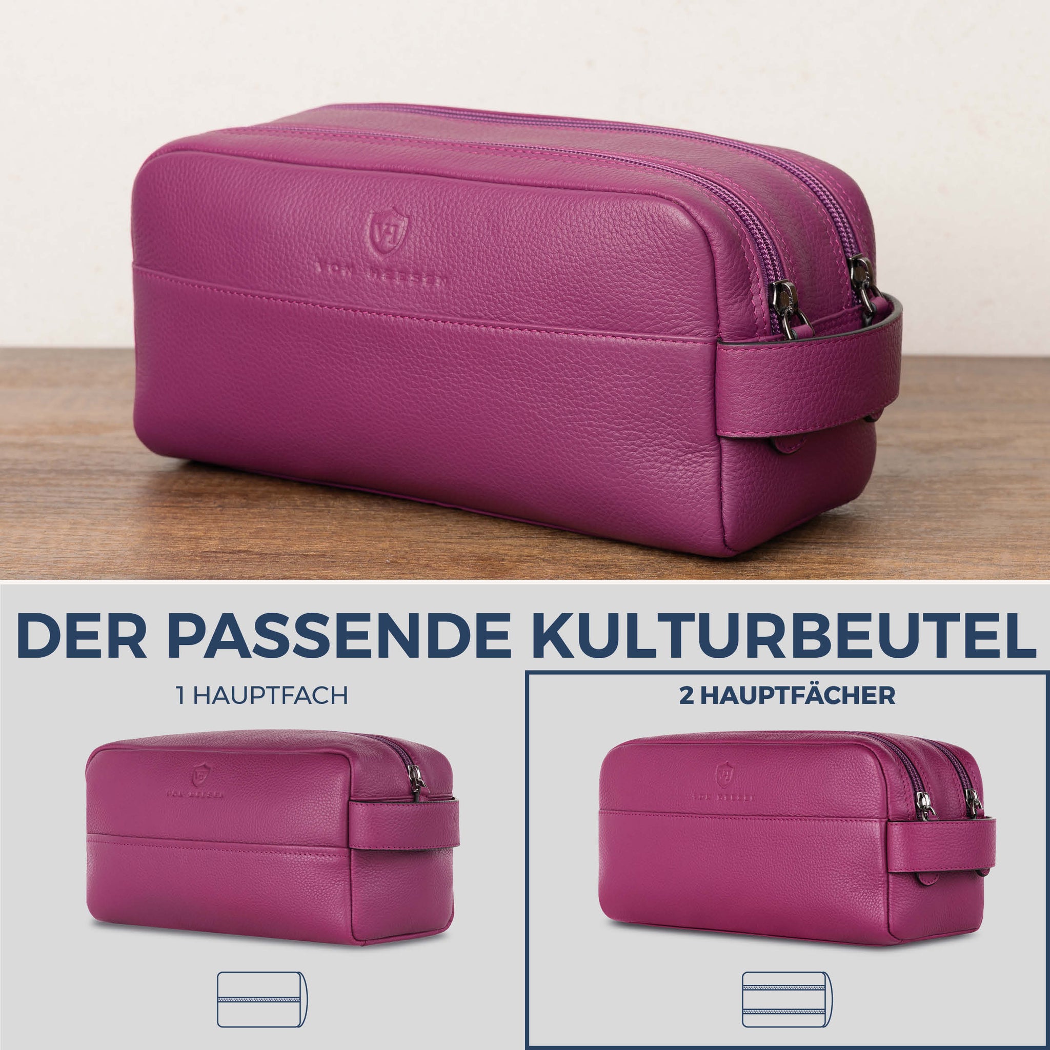 Kulturbeutel mit 2 Hauptfächern (Genarbt)