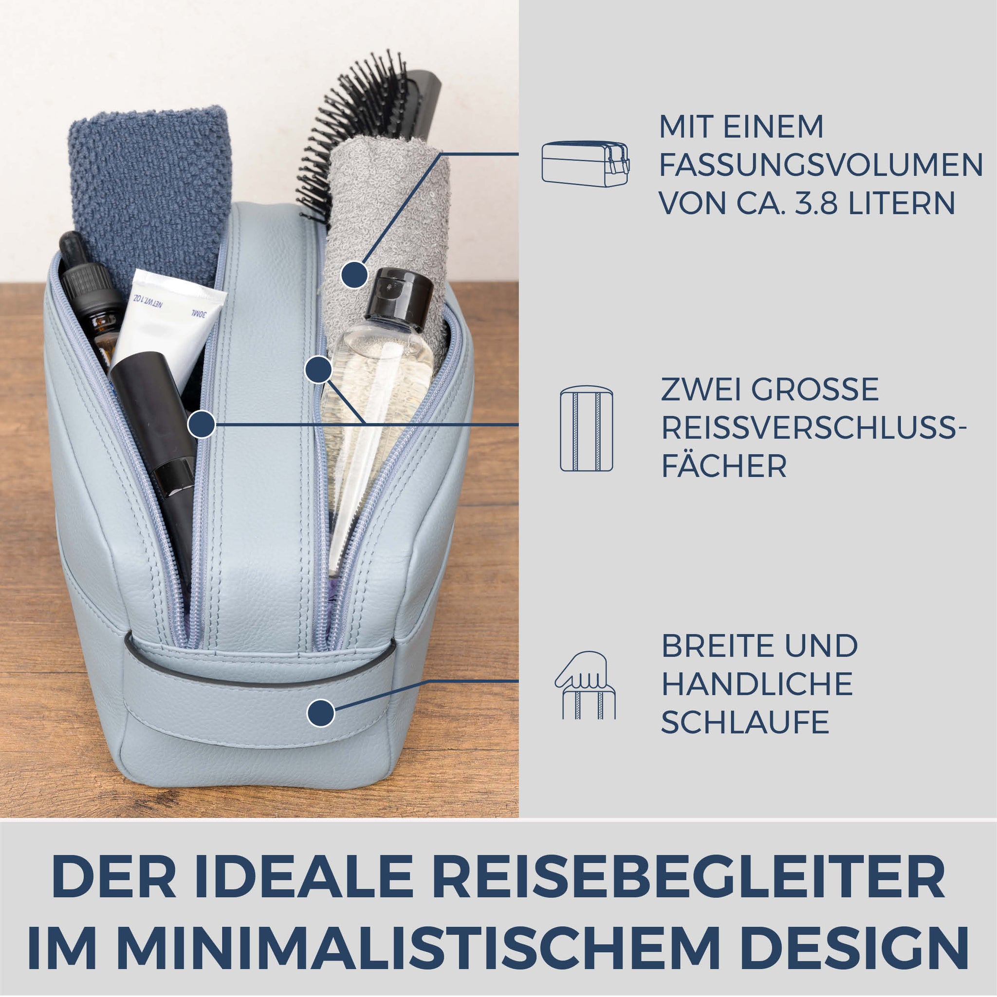 Kulturbeutel mit 2 Hauptfächern (Genarbt)