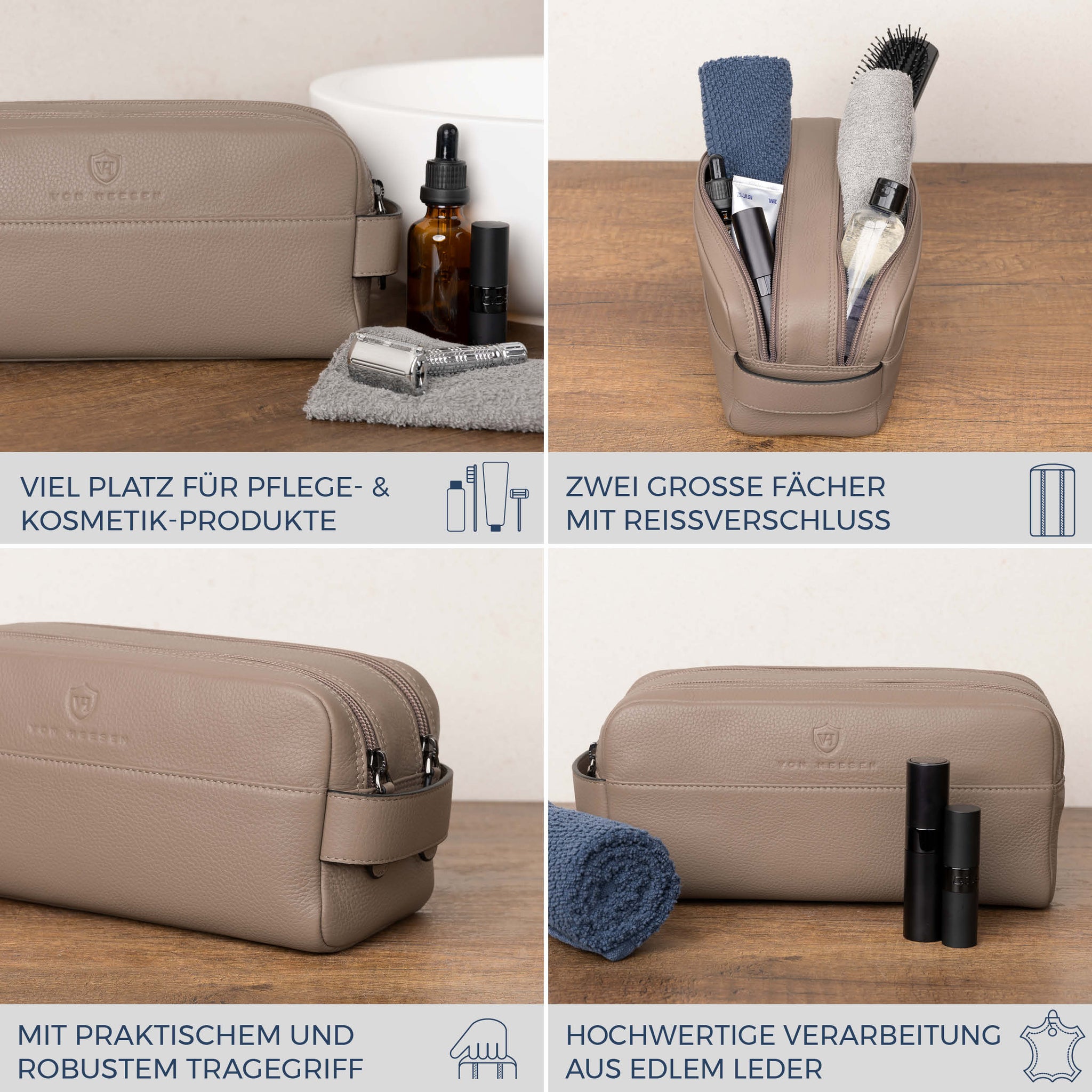 Kulturbeutel mit 2 Hauptfächern (Genarbt)