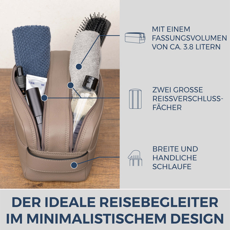 Kulturbeutel mit 2 Hauptfächern (Genarbt)