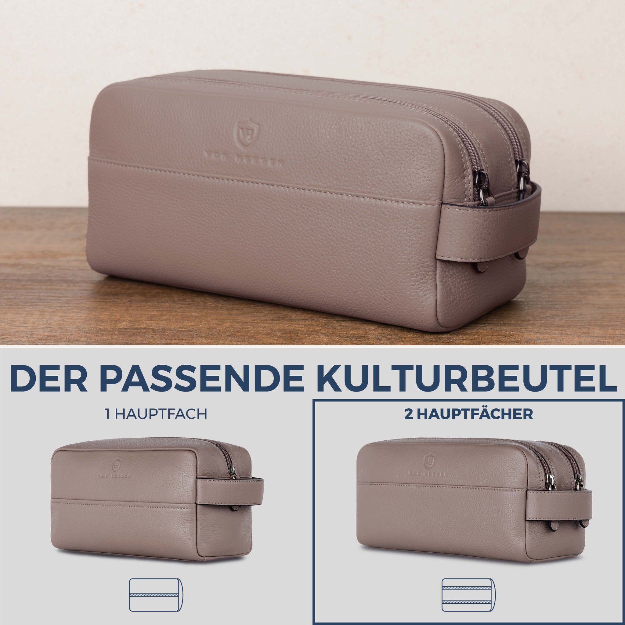 Kulturbeutel mit 2 Hauptfächern (Genarbt)