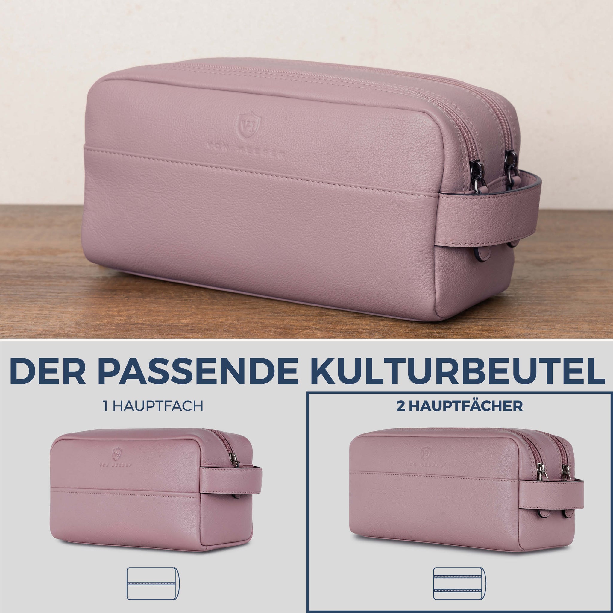 Kulturbeutel mit 2 Hauptfächern (Genarbt)