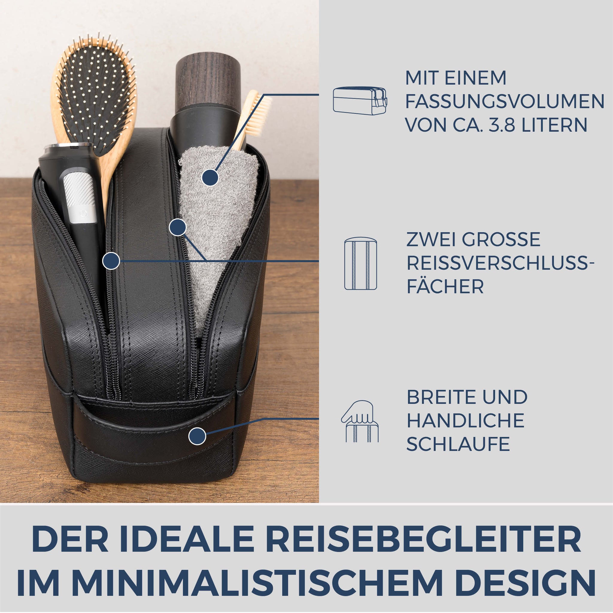 Kulturbeutel mit 2 Hauptfächern (Saffiano)