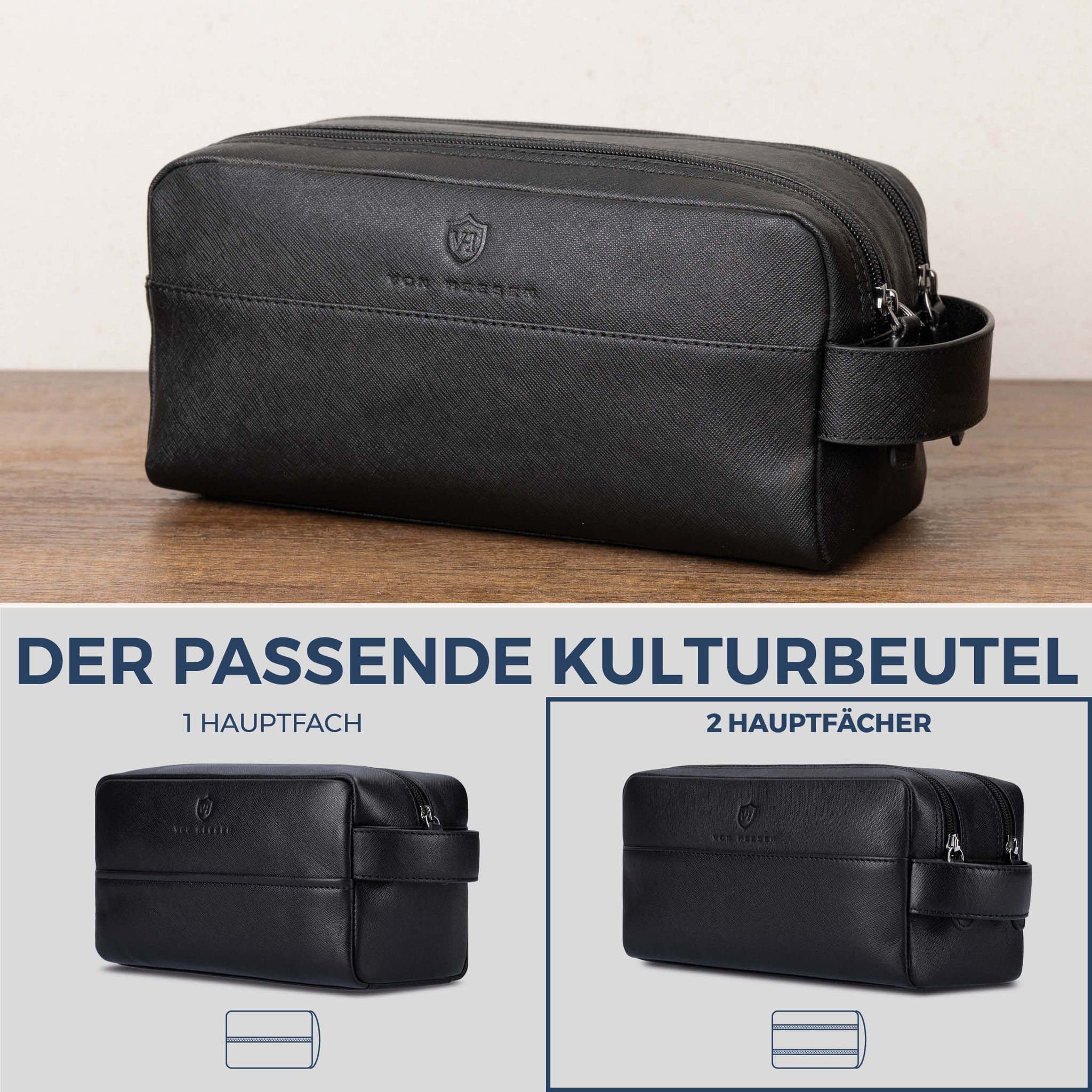 Kulturbeutel mit 2 Hauptfächern (Saffiano)