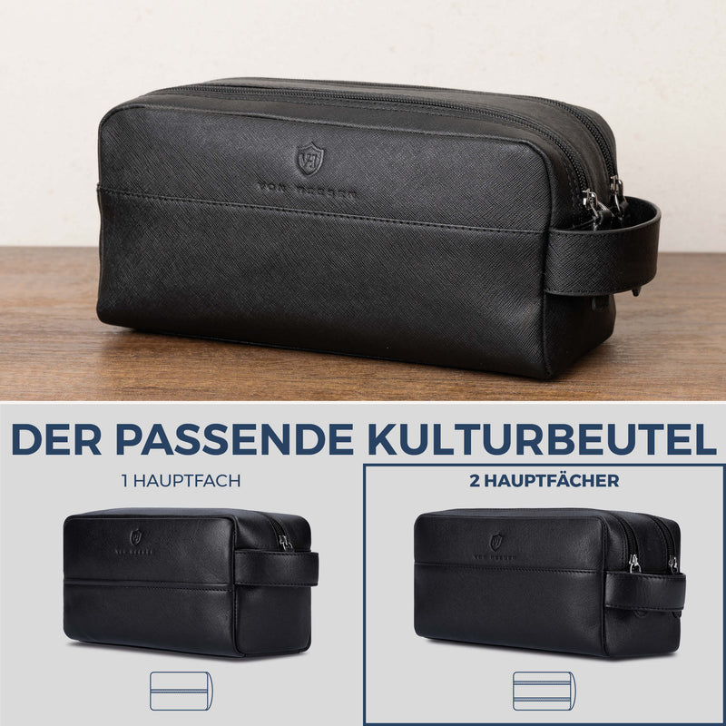 Kulturbeutel mit 2 Hauptfächern (Saffiano)