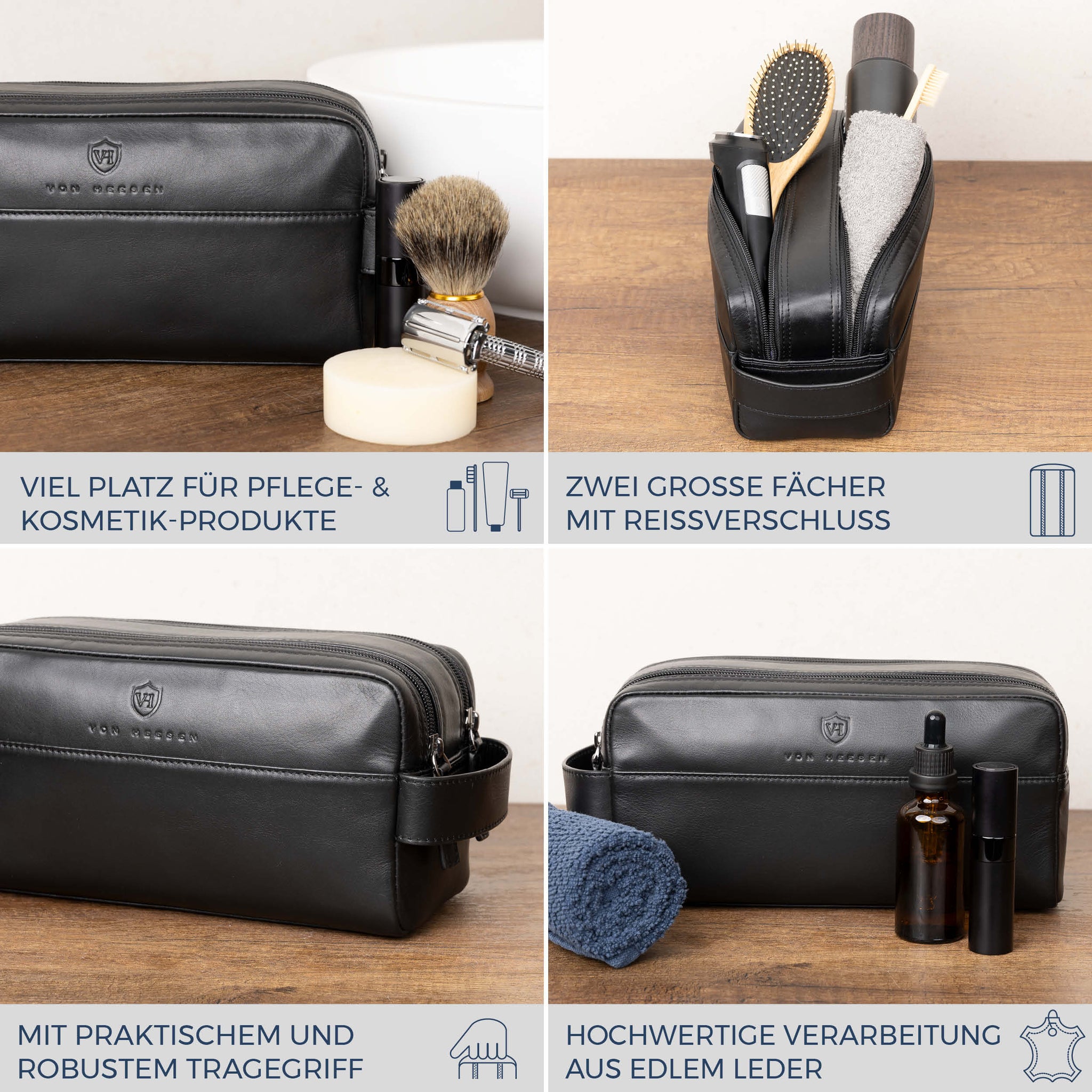 Kulturbeutel mit 2 Hauptfächern (Glatt)