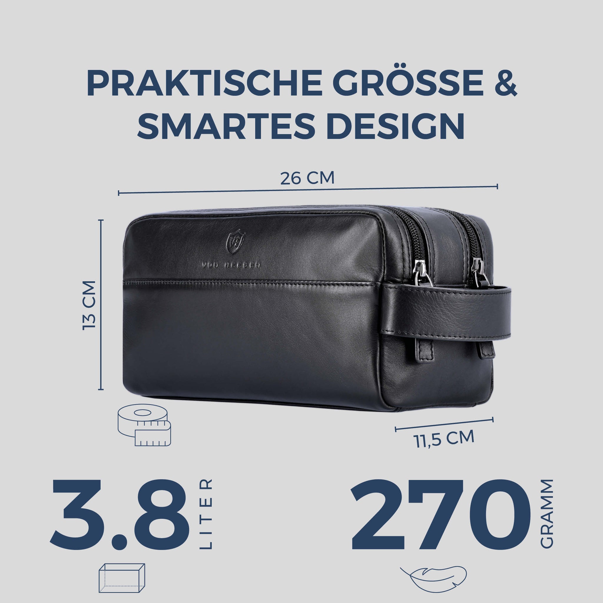 Kulturbeutel mit 2 Hauptfächern (Glatt)