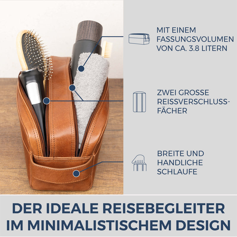 Kulturbeutel mit 2 Hauptfächern (Glatt)