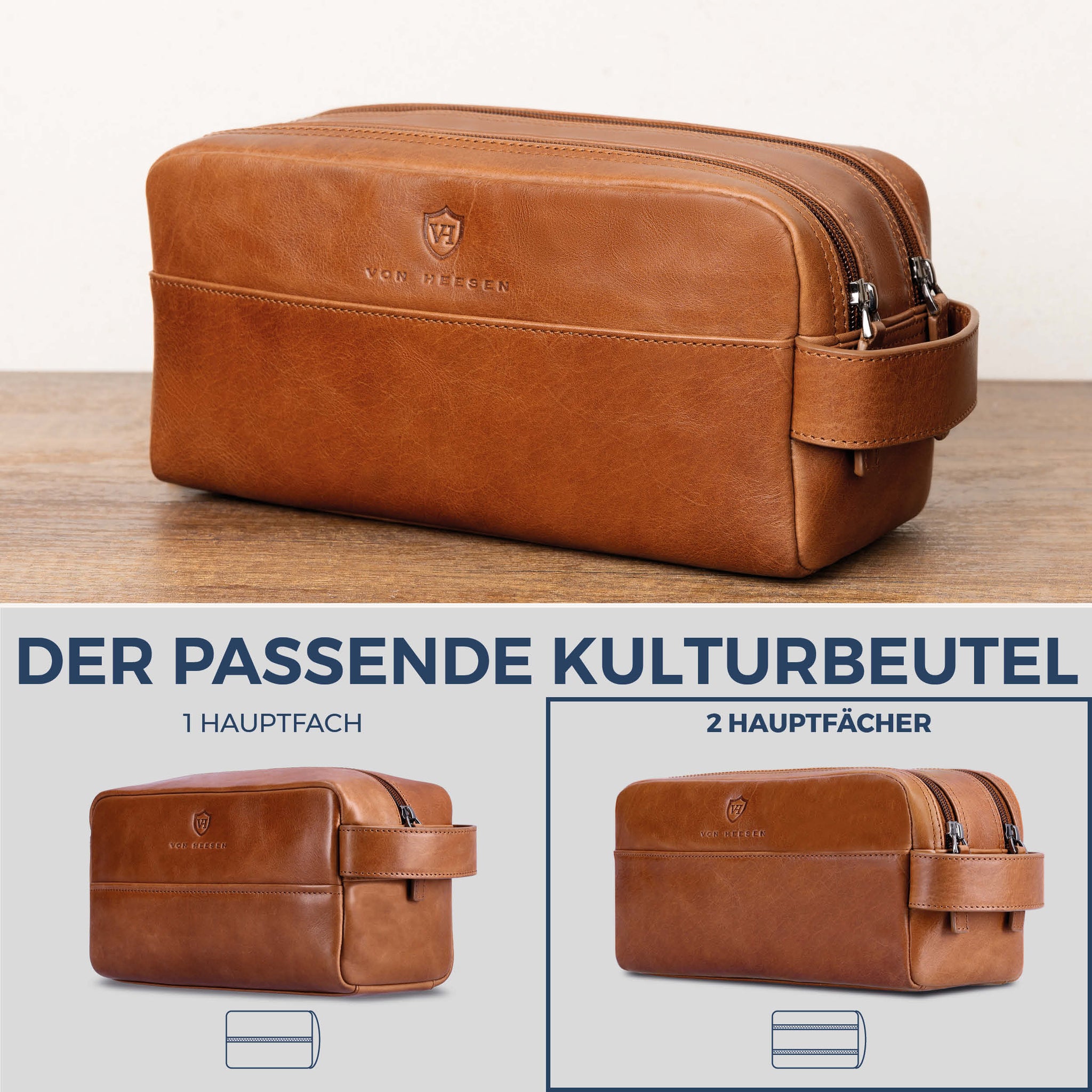 Kulturbeutel mit 2 Hauptfächern (Glatt)