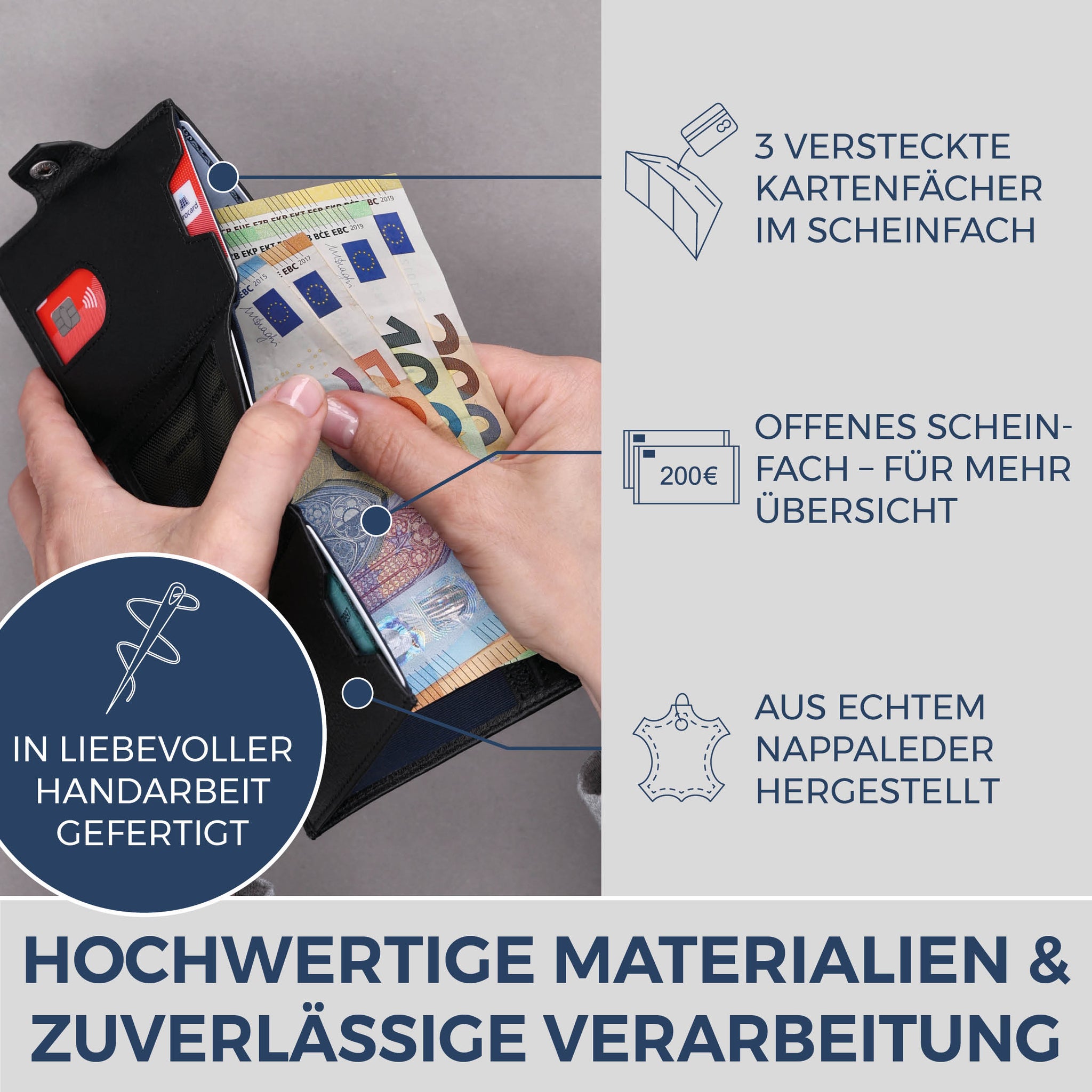 Slim Wallet mit RFID-Schutz & 8 Kartenfächer (Genarbt)