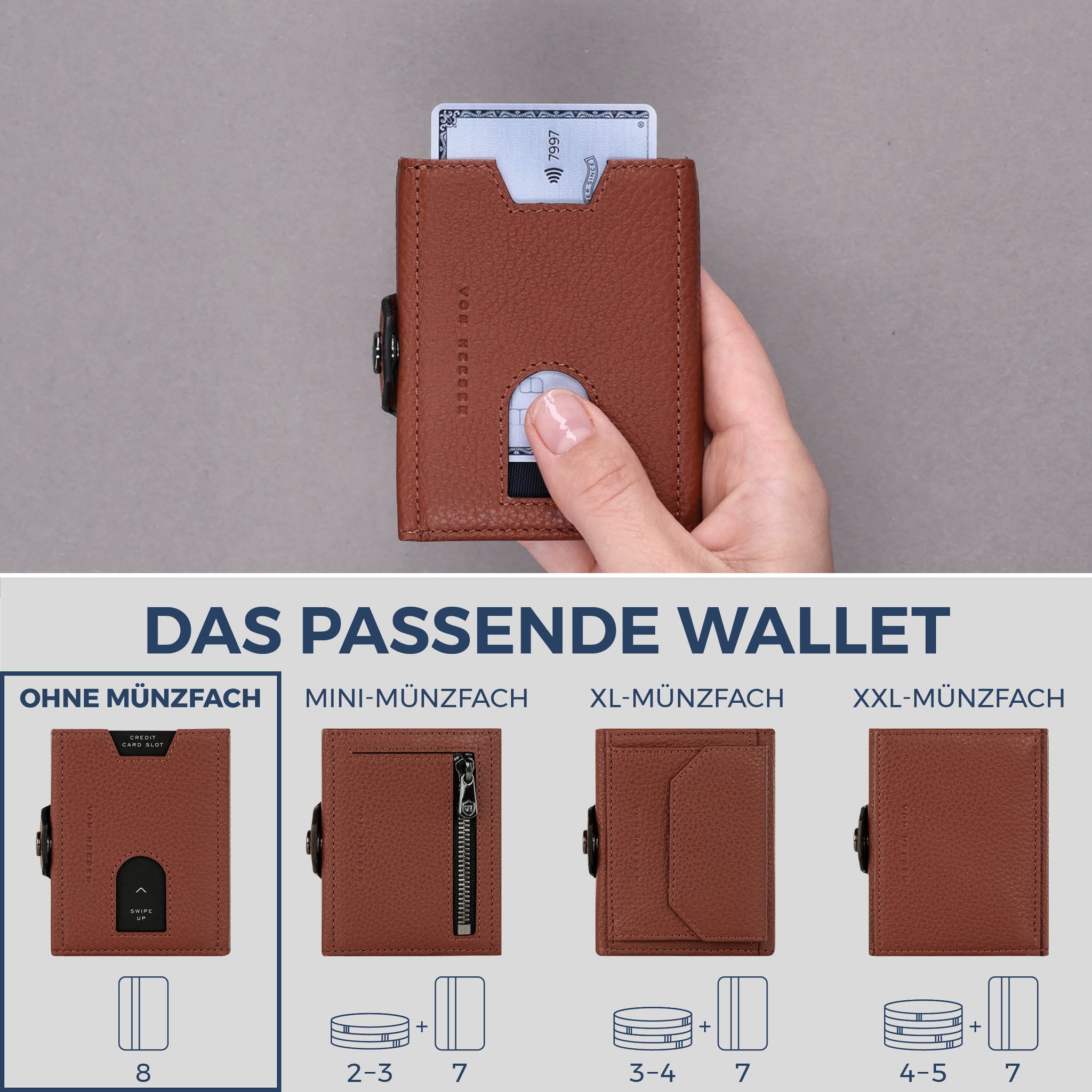 Slim Wallet mit RFID-Schutz & 8 Kartenfächer (Genarbt)