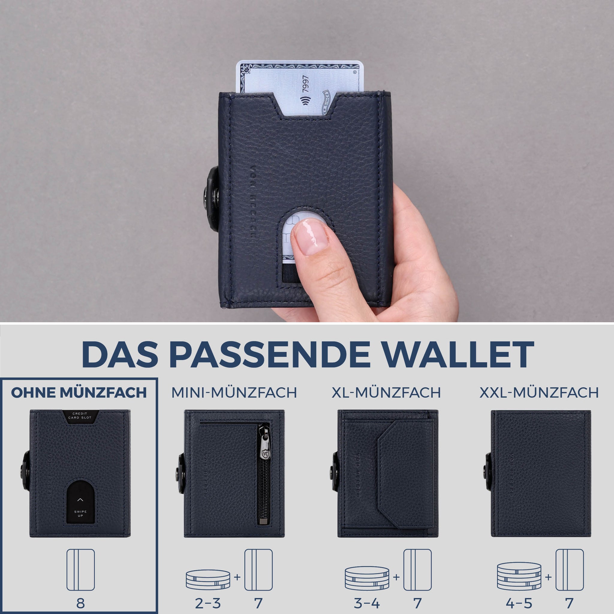 Slim Wallet mit RFID-Schutz & 8 Kartenfächer (Genarbt)