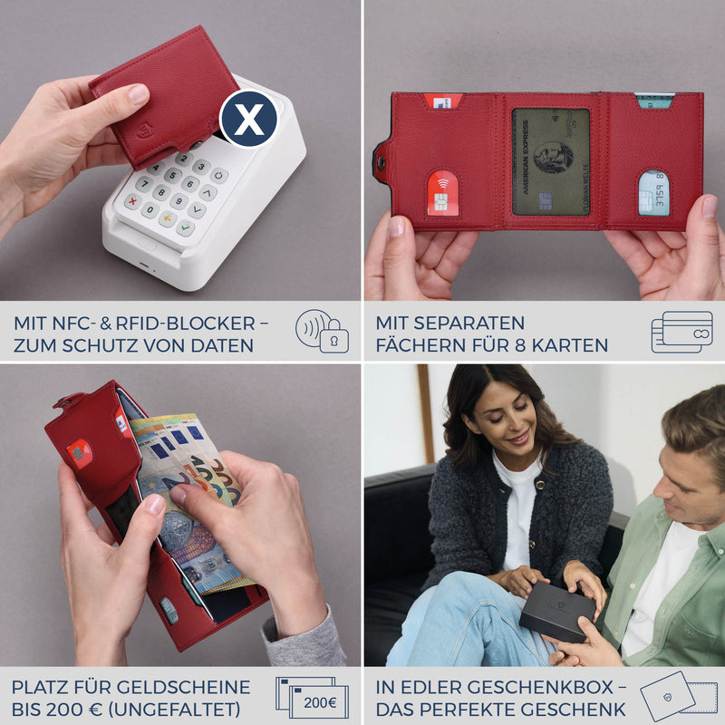 Slim Wallet mit RFID-Schutz & 8 Kartenfächer (Genarbt)