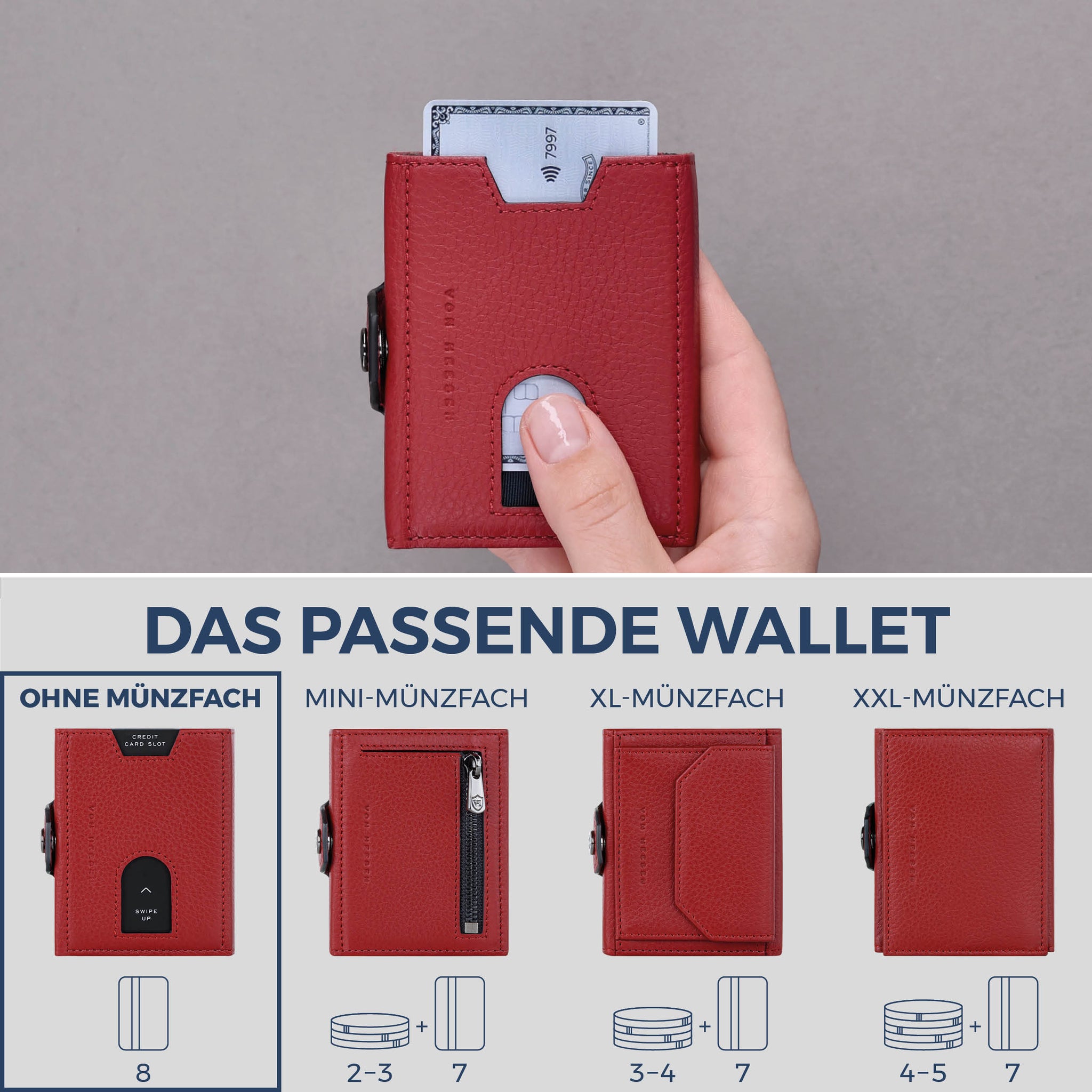 Slim Wallet mit RFID-Schutz & 8 Kartenfächer (Genarbt)