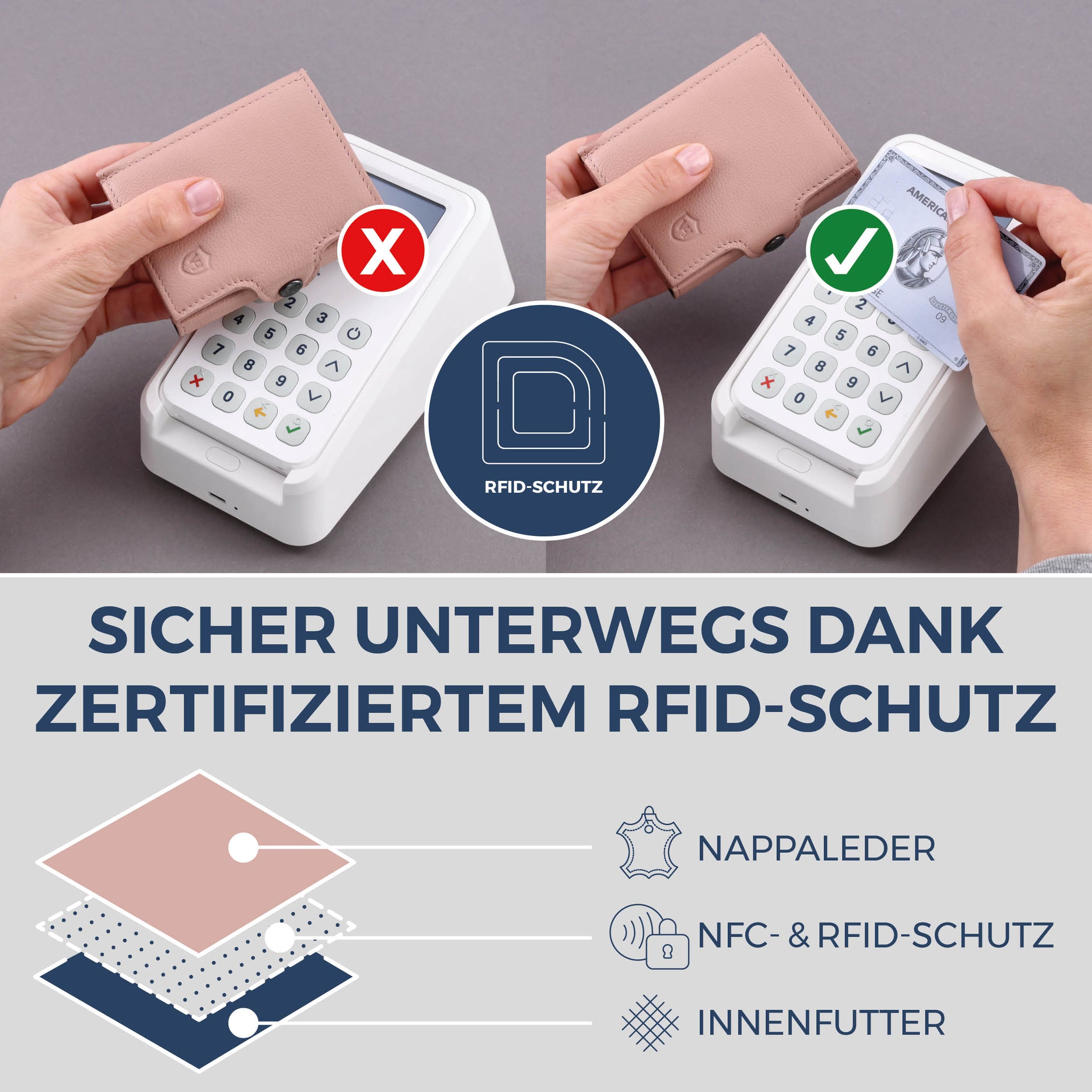 Slim Wallet mit RFID-Schutz & 8 Kartenfächer (Genarbt)