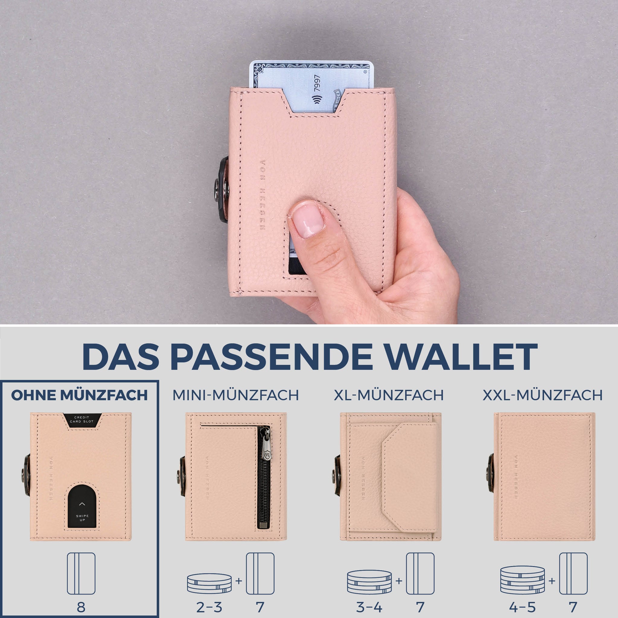 Slim Wallet mit RFID-Schutz & 8 Kartenfächer (Genarbt)