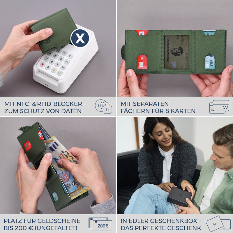 Slim Wallet mit RFID-Schutz & 8 Kartenfächer (Genarbt)