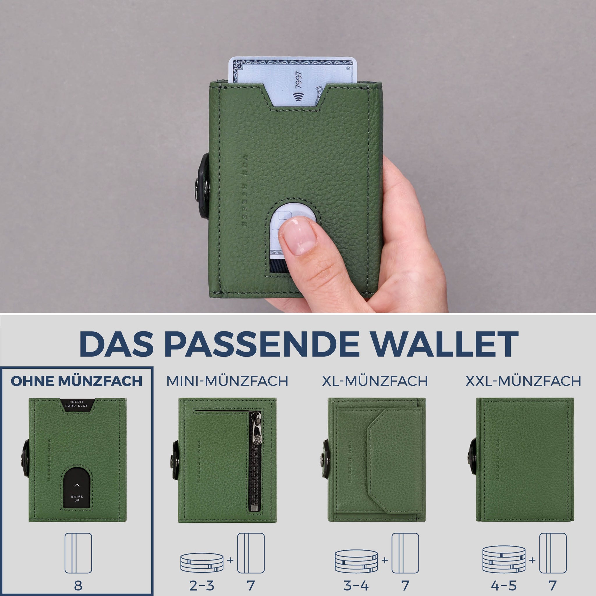 Slim Wallet mit RFID-Schutz & 8 Kartenfächer (Genarbt)