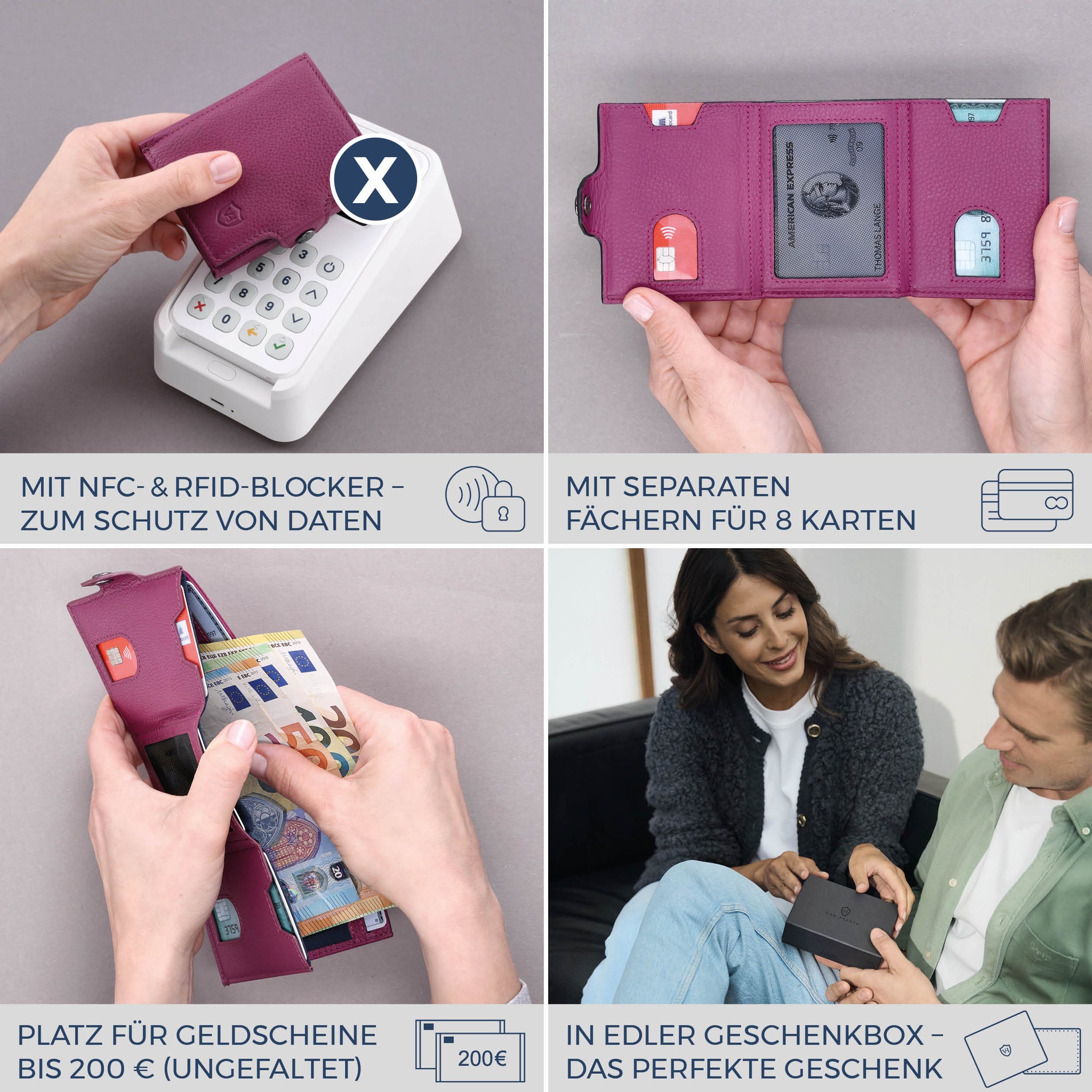 Slim Wallet mit RFID-Schutz & 8 Kartenfächer (Genarbt)
