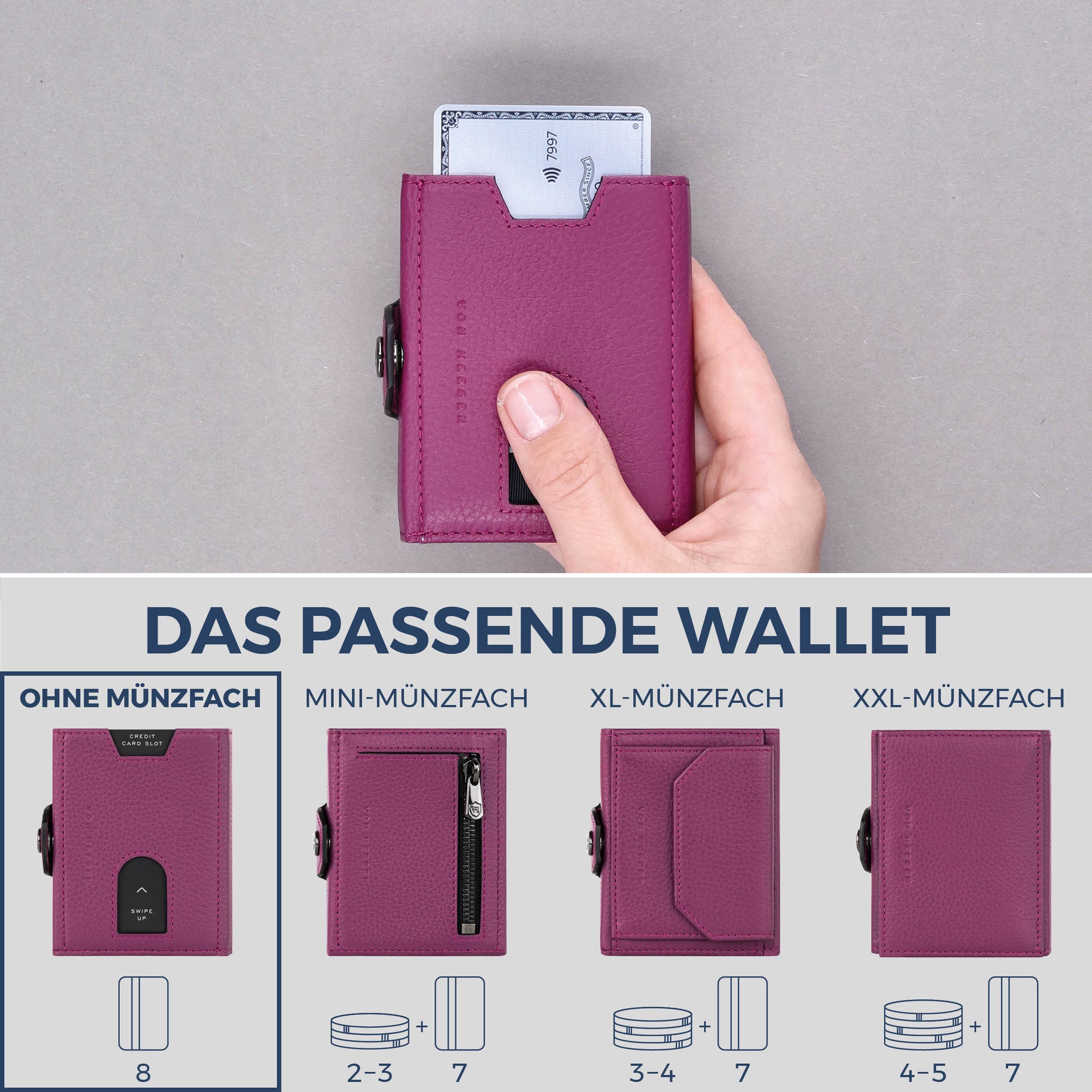 Slim Wallet mit RFID-Schutz & 8 Kartenfächer (Genarbt)
