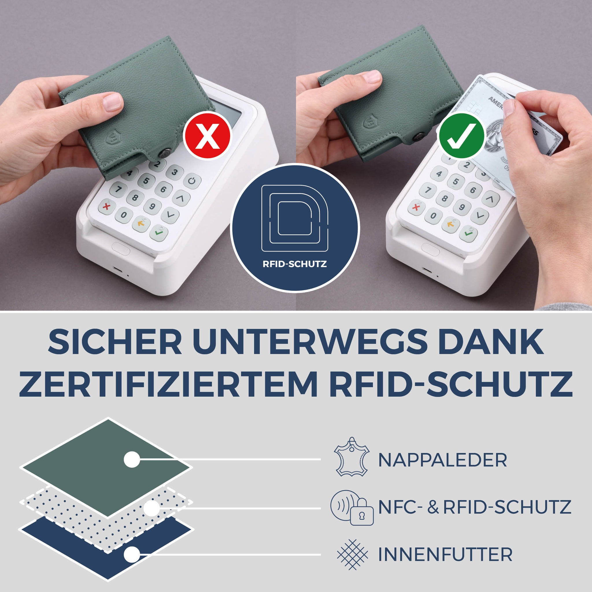 Slim Wallet mit RFID-Schutz & 8 Kartenfächer (Genarbt)