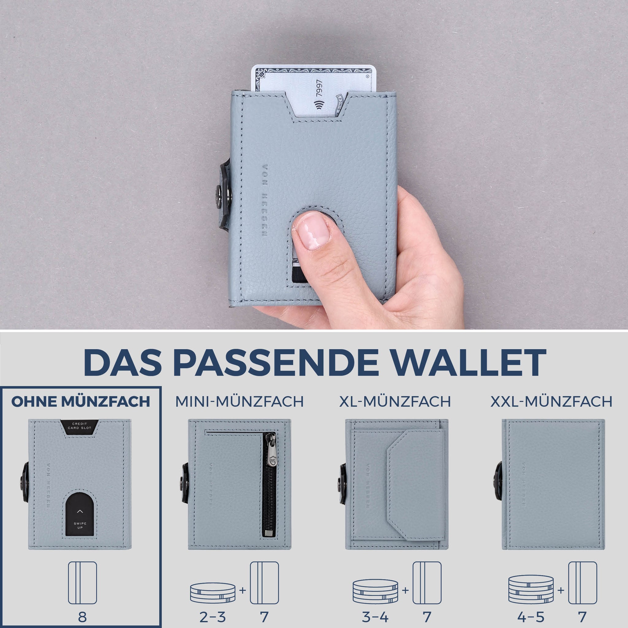 Slim Wallet mit RFID-Schutz & 8 Kartenfächer (Genarbt)