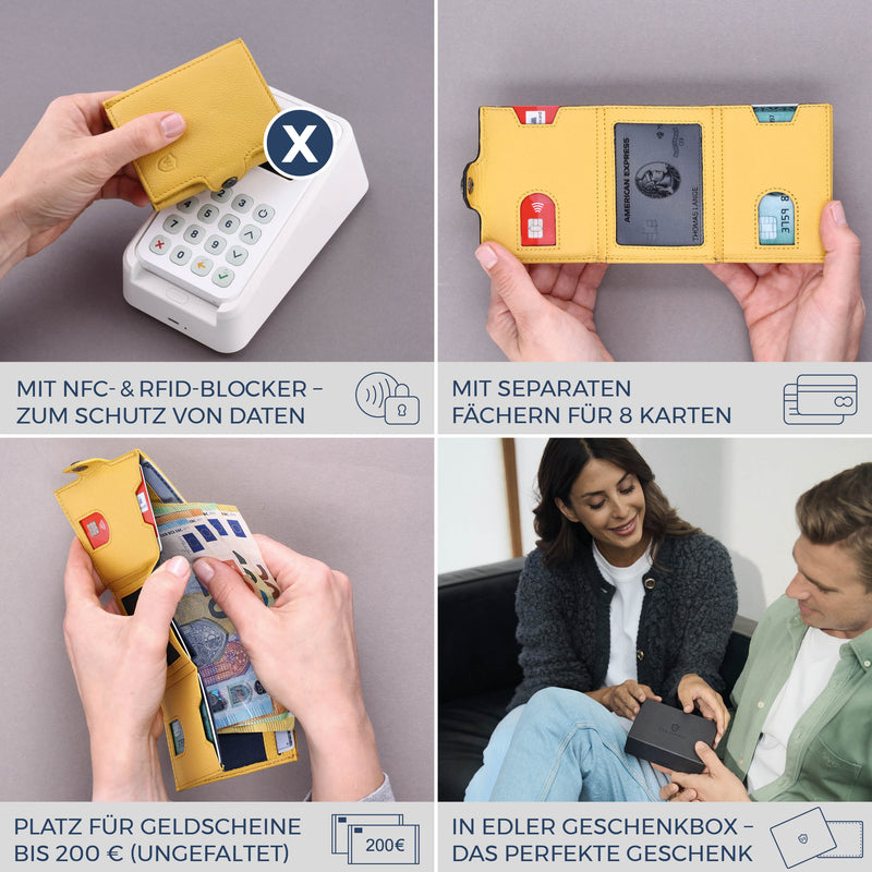 Slim Wallet mit RFID-Schutz & 8 Kartenfächer (Genarbt)