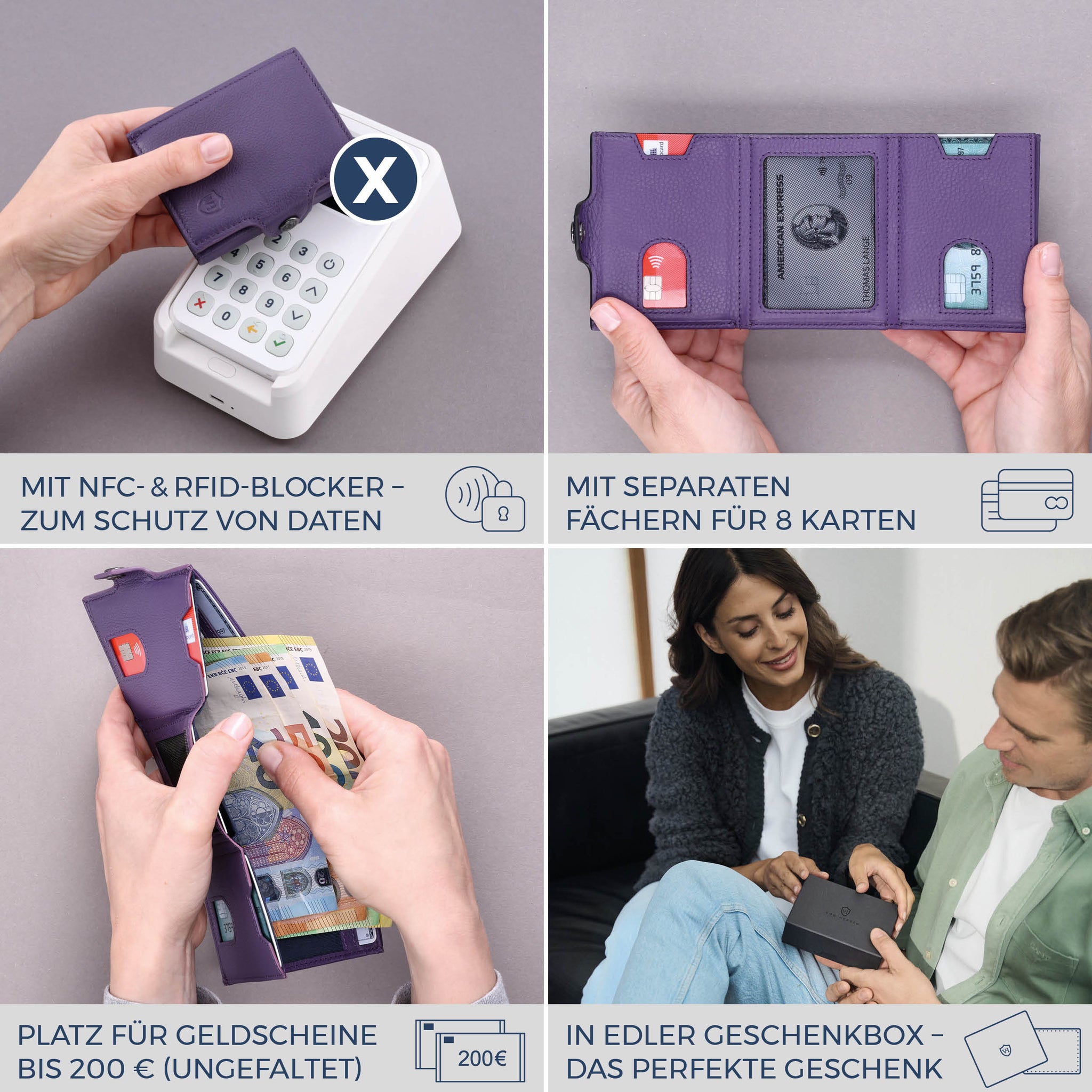 Slim Wallet mit RFID-Schutz & 8 Kartenfächer (Genarbt)
