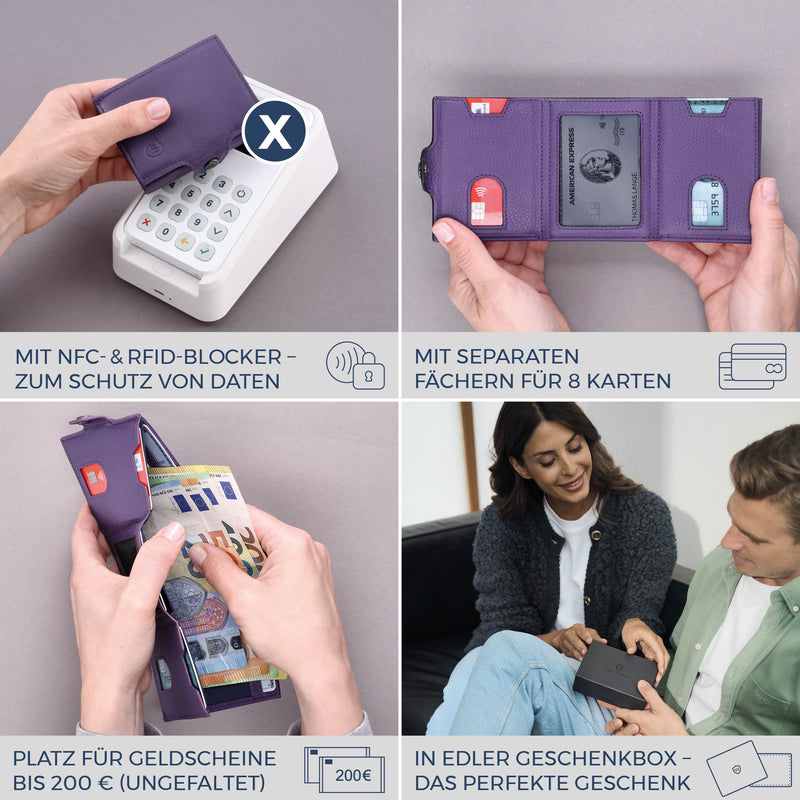 Slim Wallet mit RFID-Schutz & 8 Kartenfächer (Genarbt)