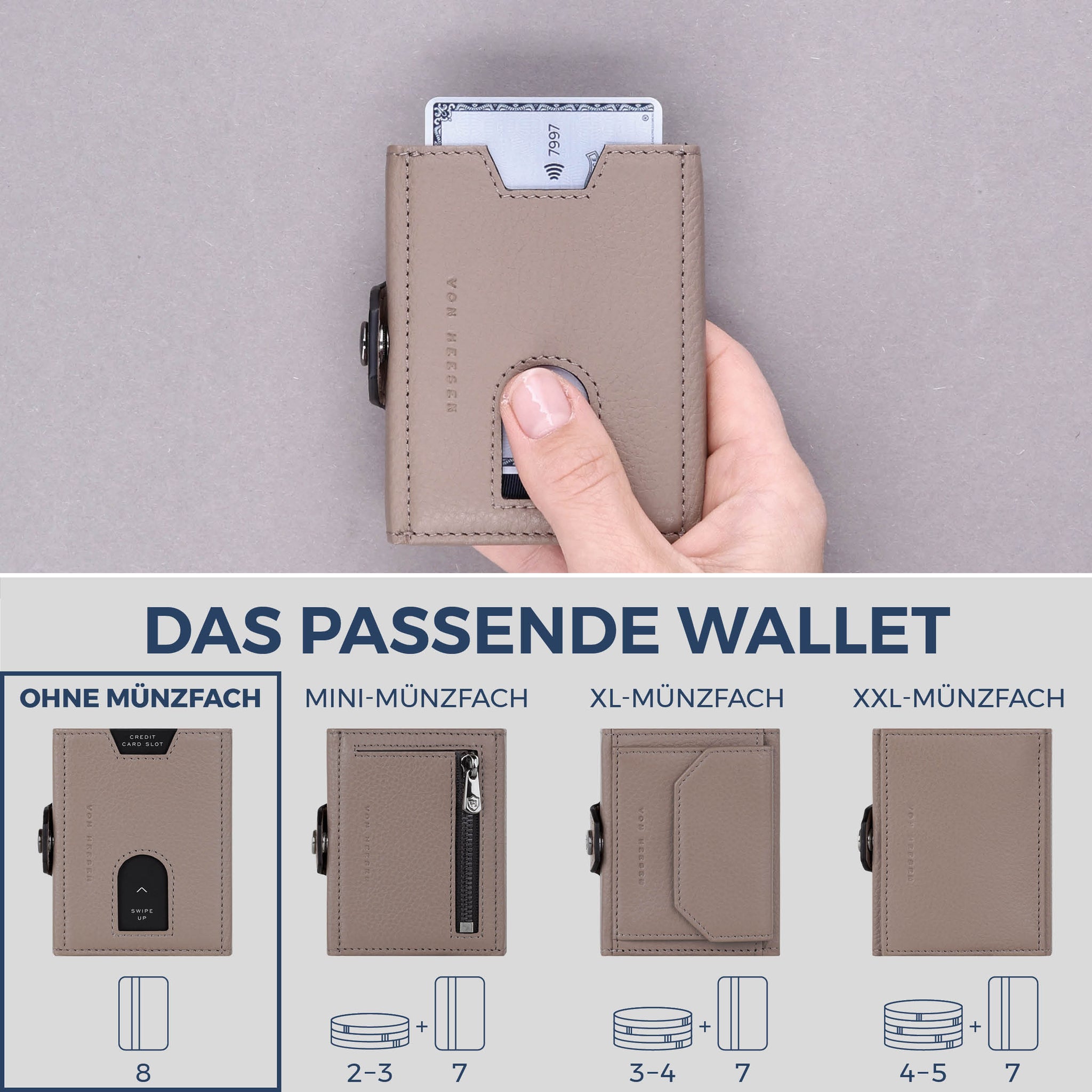 Slim Wallet mit RFID-Schutz & 8 Kartenfächer (Genarbt)