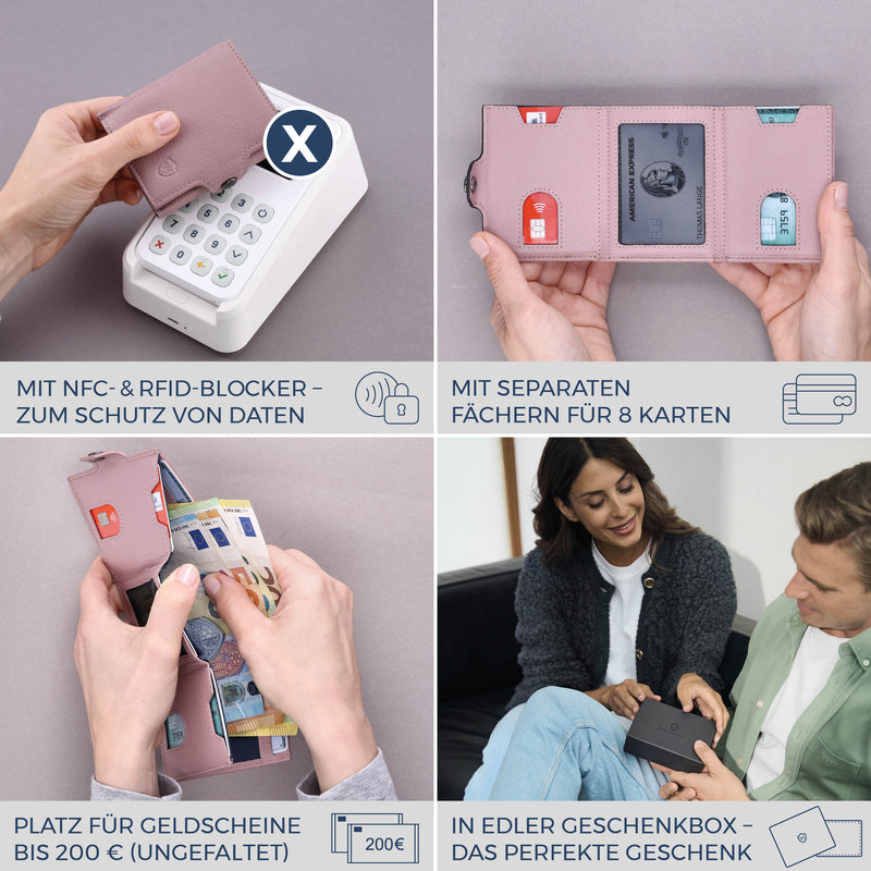 Slim Wallet mit RFID-Schutz & 8 Kartenfächer (Genarbt)