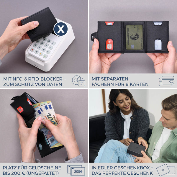 Slim Wallet mit RFID-Schutz & 8 Kartenfächer (Saffiano)