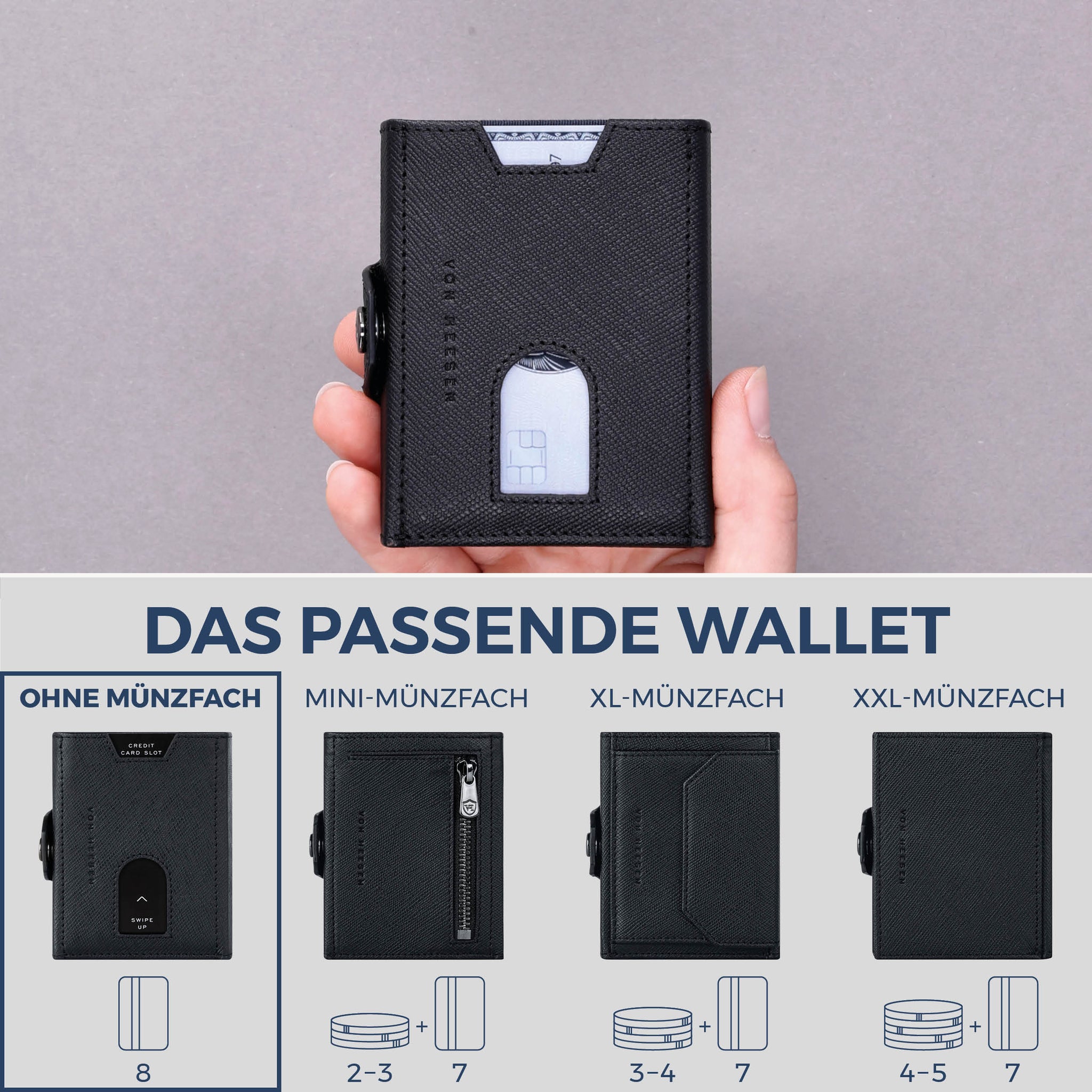 Slim Wallet mit RFID-Schutz & 8 Kartenfächer (Saffiano)