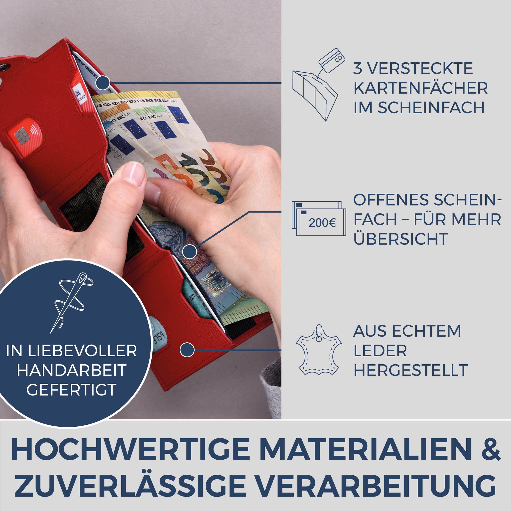 Slim Wallet mit RFID-Schutz & 8 Kartenfächer (Saffiano)