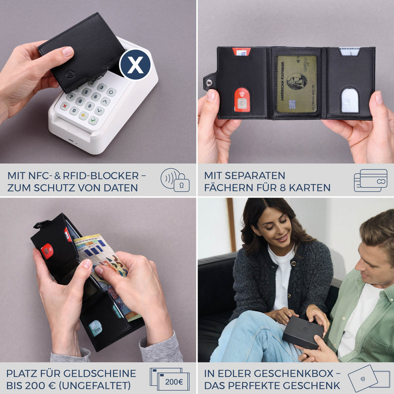 Slim Wallet mit RFID-Schutz & 8 Kartenfächer (Glatt)