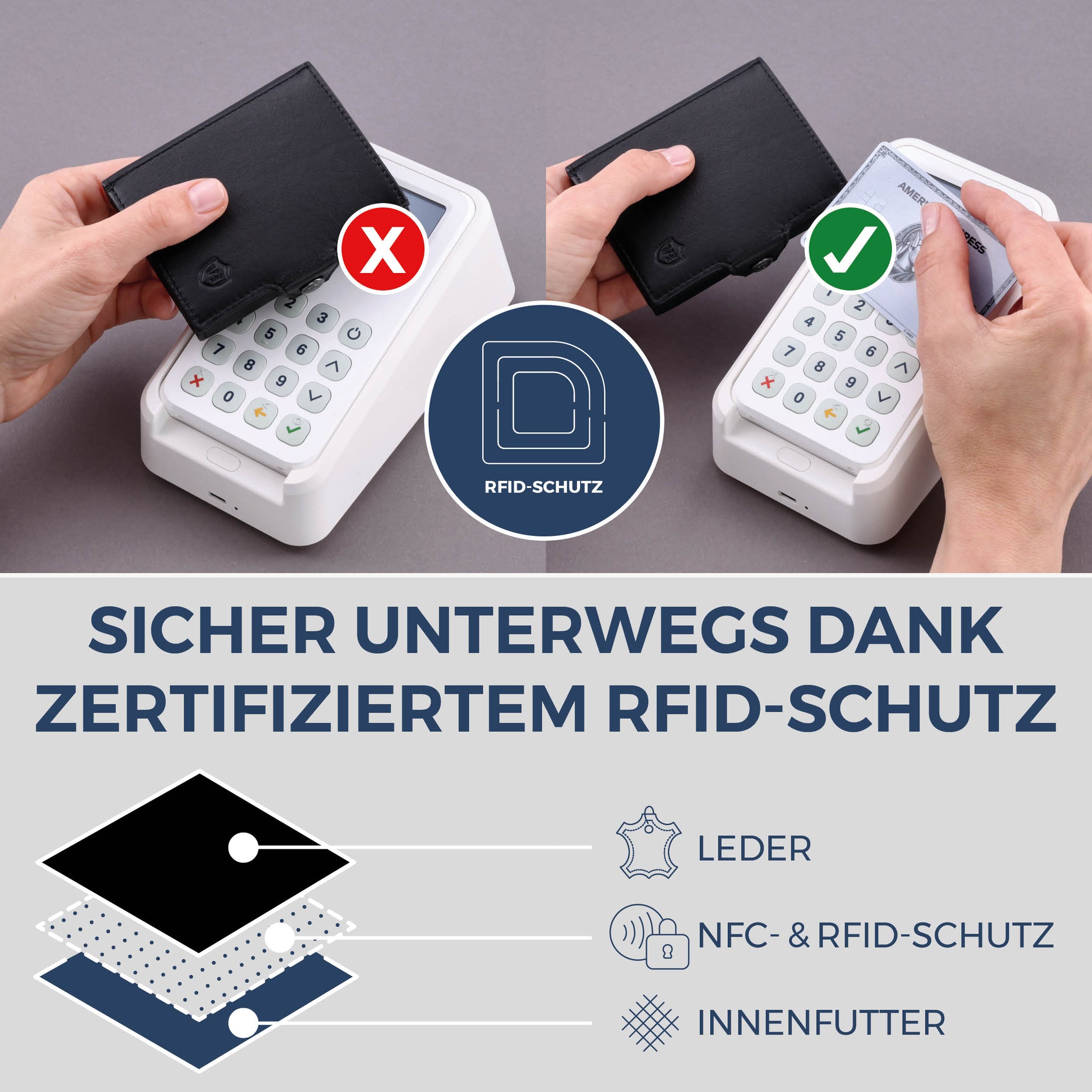 Slim Wallet mit RFID-Schutz & 8 Kartenfächer (Glatt)