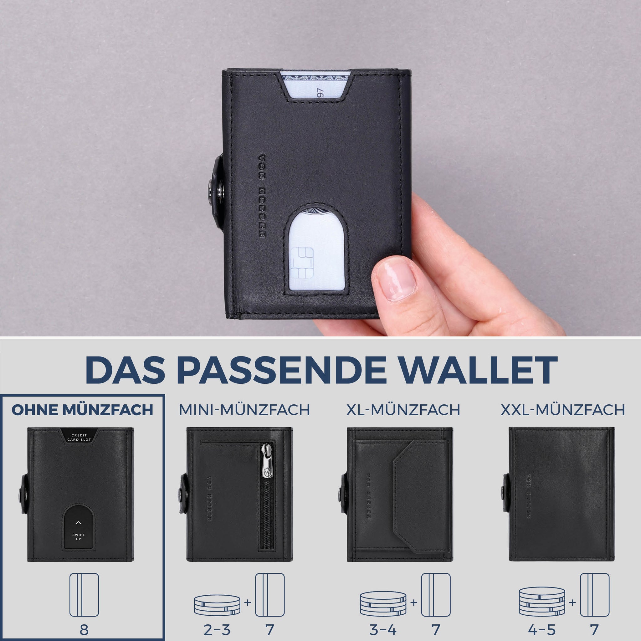 Slim Wallet mit RFID-Schutz & 8 Kartenfächer (Glatt)