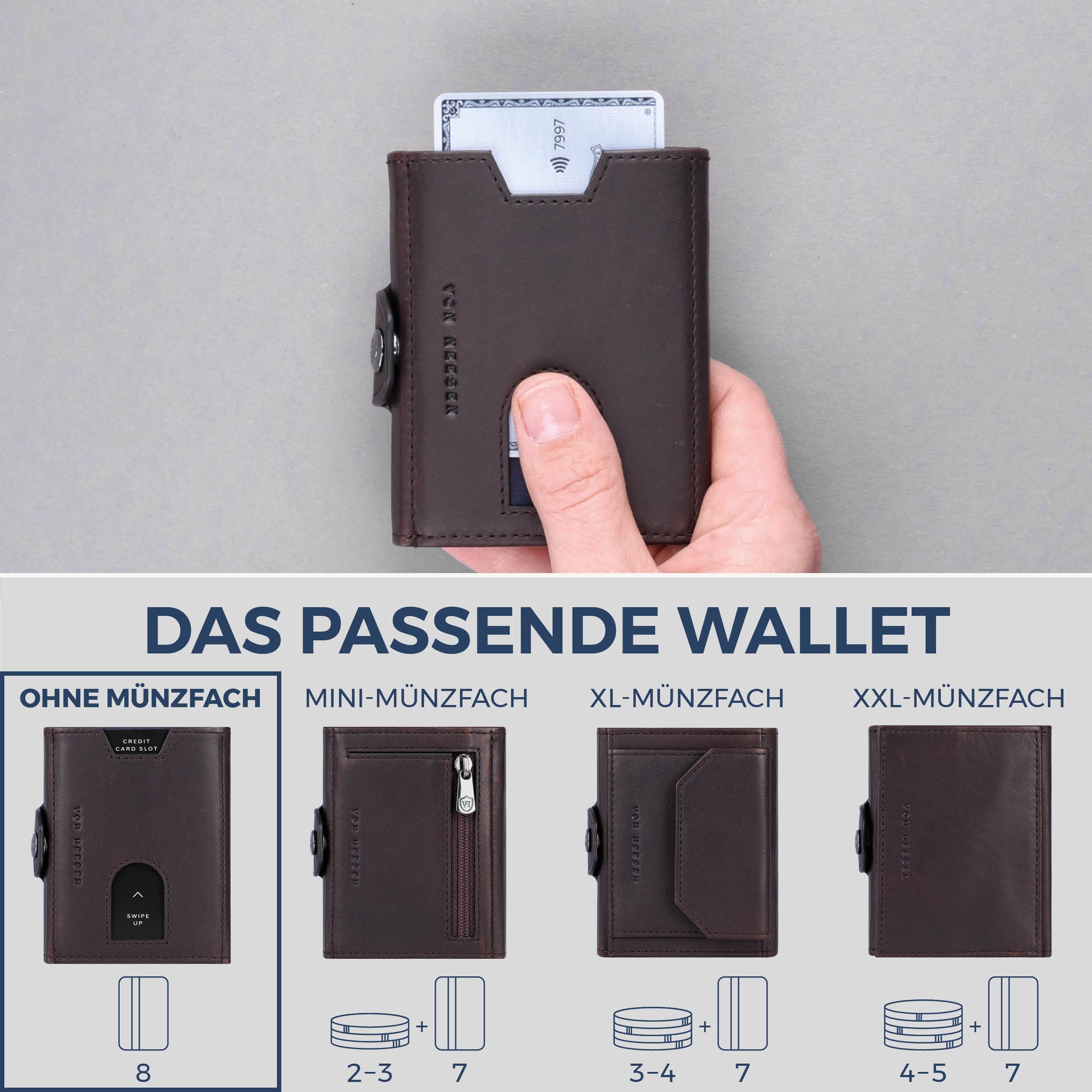Slim Wallet mit RFID-Schutz & 8 Kartenfächer (Waxy)
