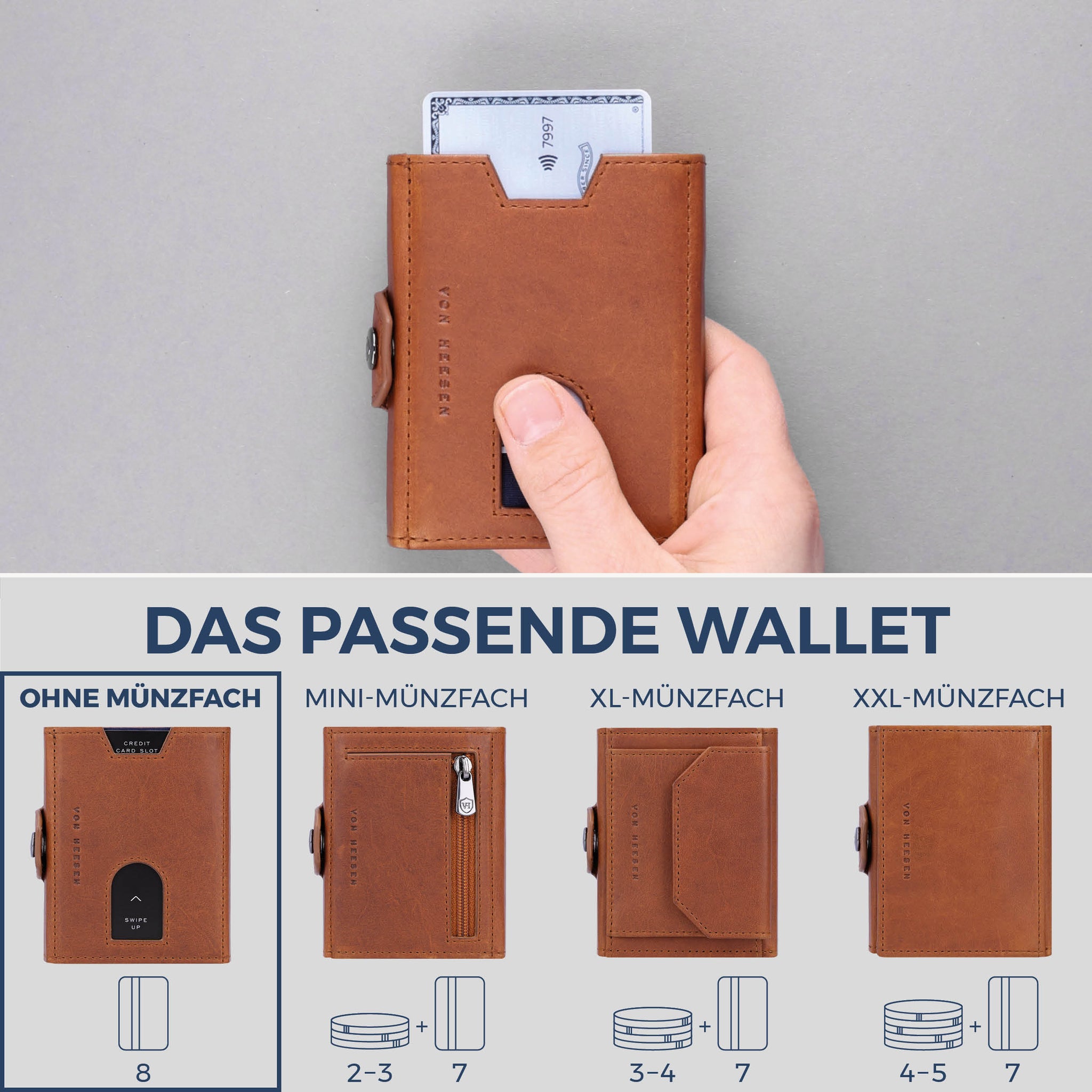 Slim Wallet mit RFID-Schutz & 8 Kartenfächer (Waxy)