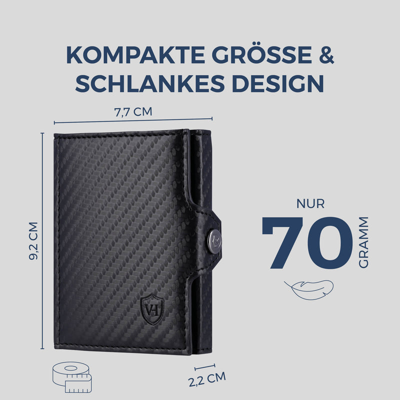 Slim Wallet mit RFID-Schutz, 7 Kartenfächer & Mini-Münzfach (Carbon)