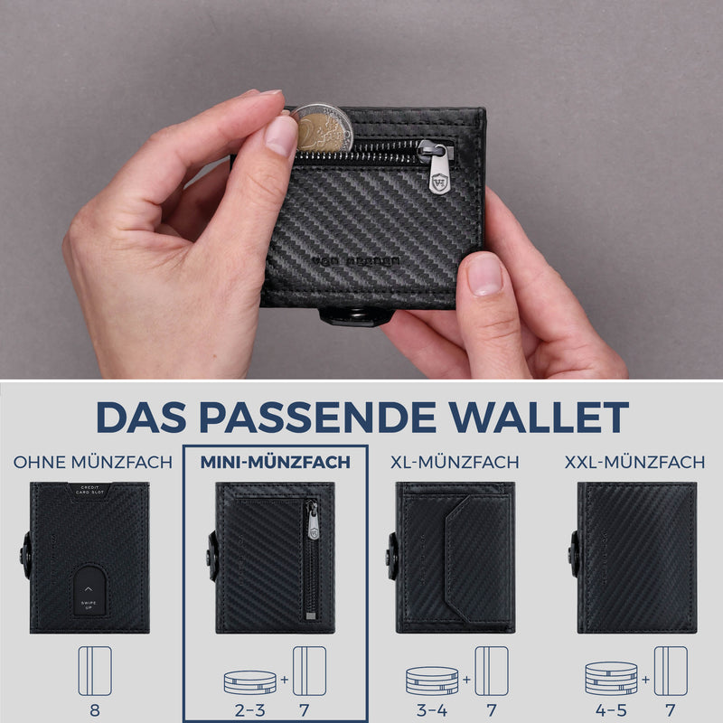Slim Wallet mit RFID-Schutz, 7 Kartenfächer & Mini-Münzfach (Carbon)