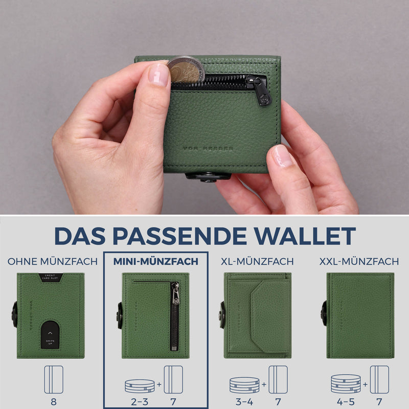 Slim Wallet mit RFID-Schutz, 7 Kartenfächer & Mini-Münzfach (Genarbt)