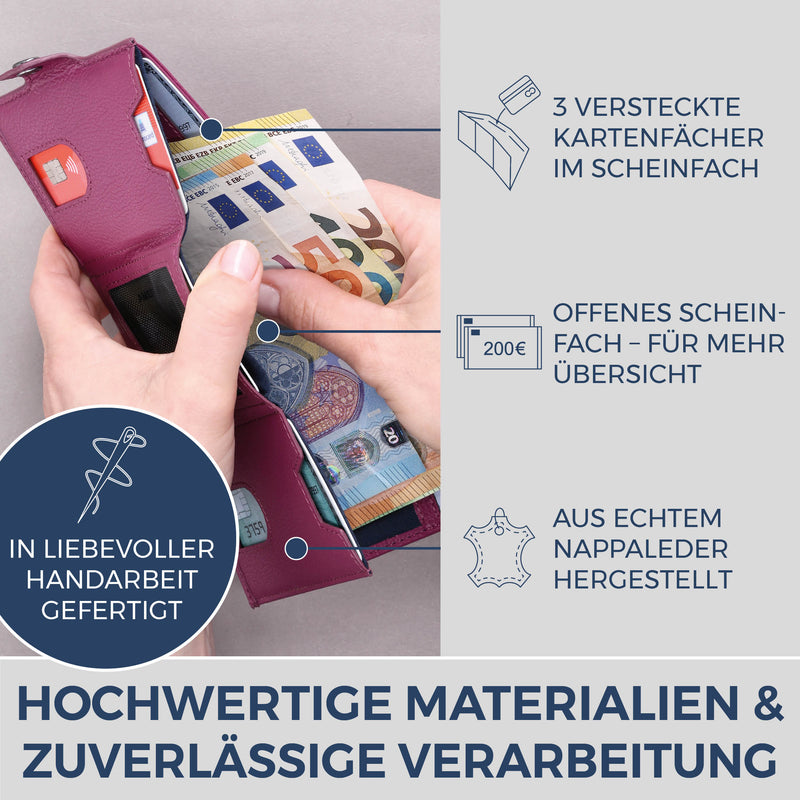 Slim Wallet mit RFID-Schutz, 7 Kartenfächer & Mini-Münzfach (Genarbt)