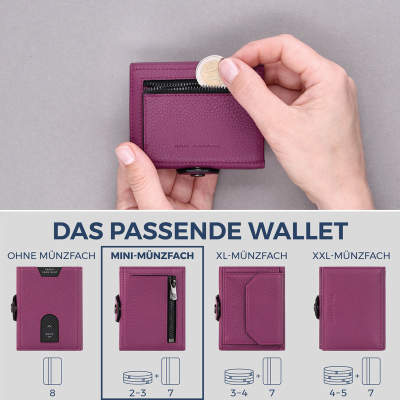 Slim Wallet mit RFID-Schutz, 7 Kartenfächer & Mini-Münzfach (Genarbt)
